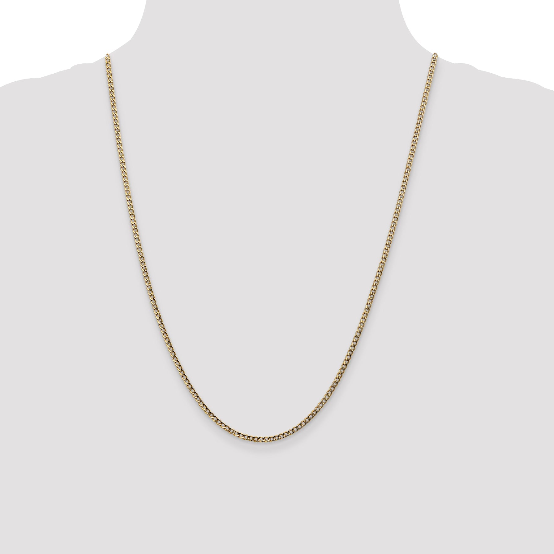 24 Inch 14K Yellow Gold 2.5mm Semi Solid Curb Chain Necklace