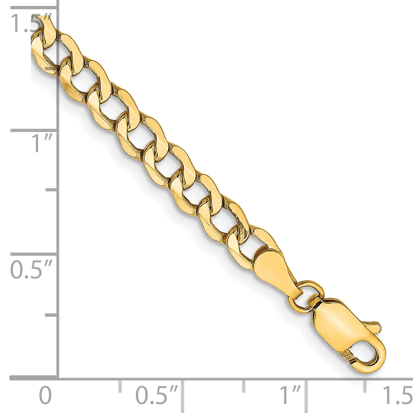 7 Inch 14K Yellow Gold 4.3mm Semi Solid Curb Chain Bracelet