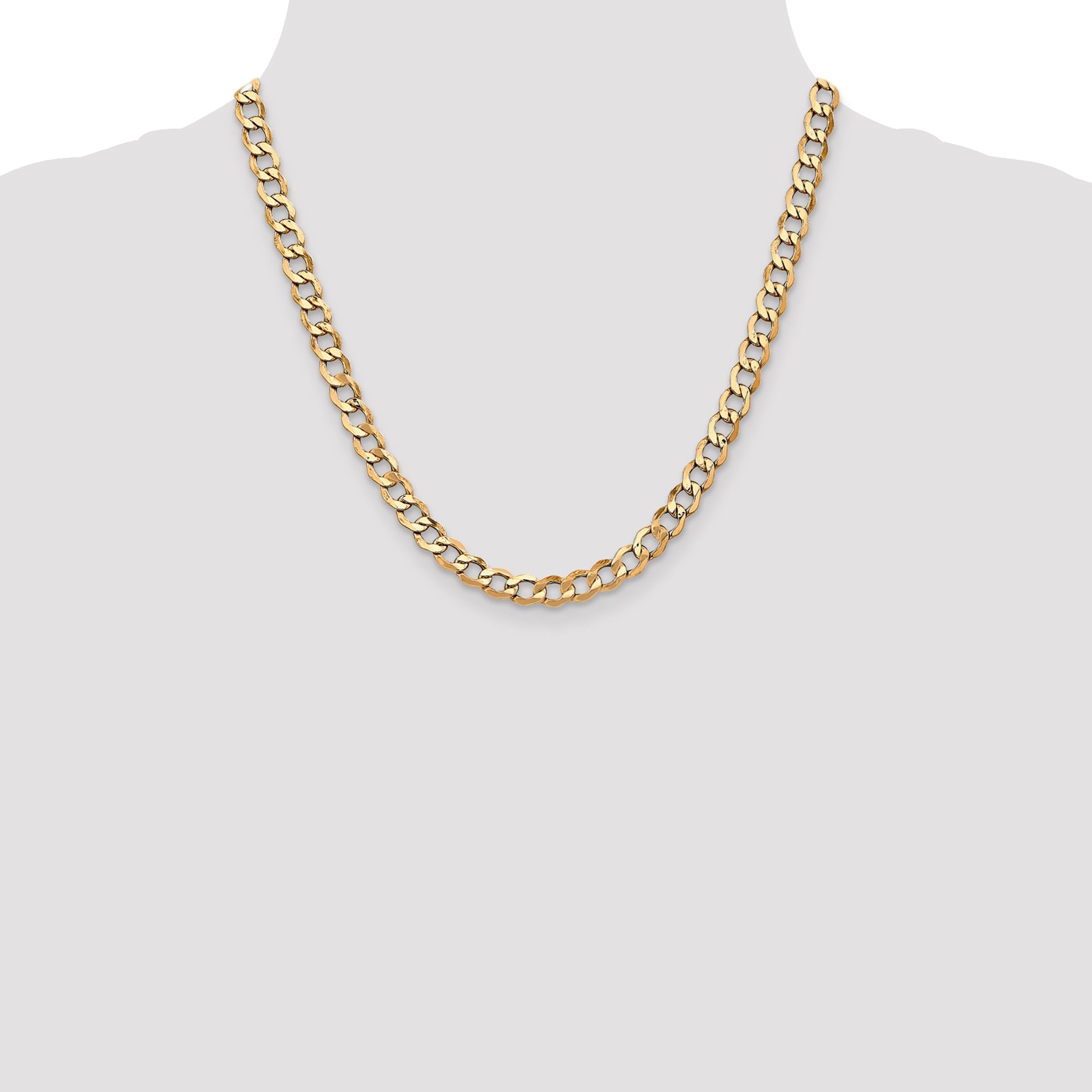 2 Inch 14K Yellow Gold 6.5mm Semi Solid Curb Chain Necklace