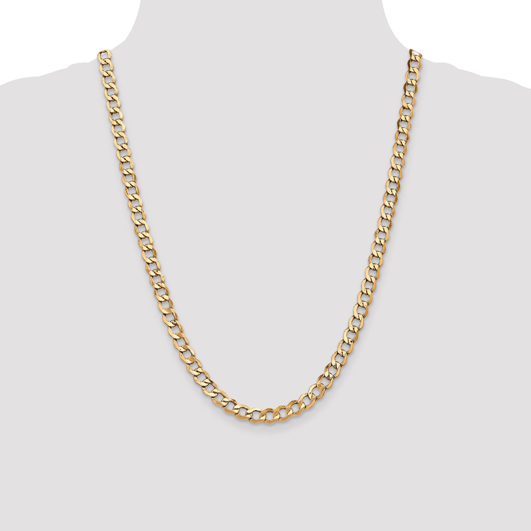 24 Inch 14K Yellow Gold 6.5mm Semi Solid Curb Chain Necklace