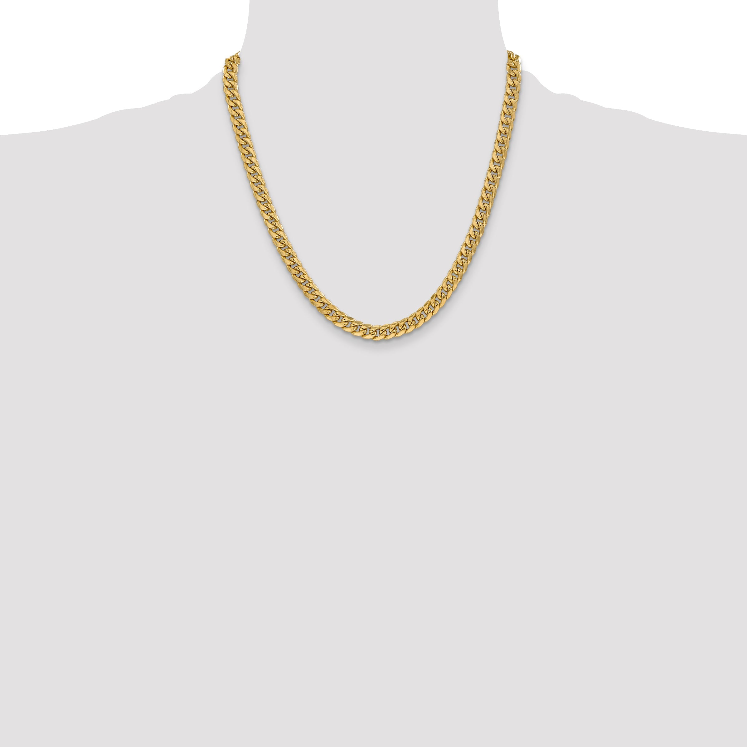 2 Inch 14K Yellow Gold 6mm Semi Solid Miami Cuban Chain Necklace