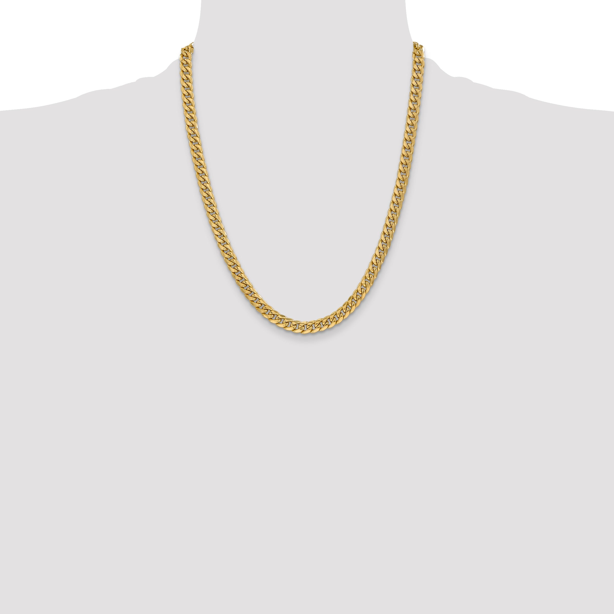 22 Inch 14K Yellow Gold 6mm Semi Solid Miami Cuban Chain Necklace