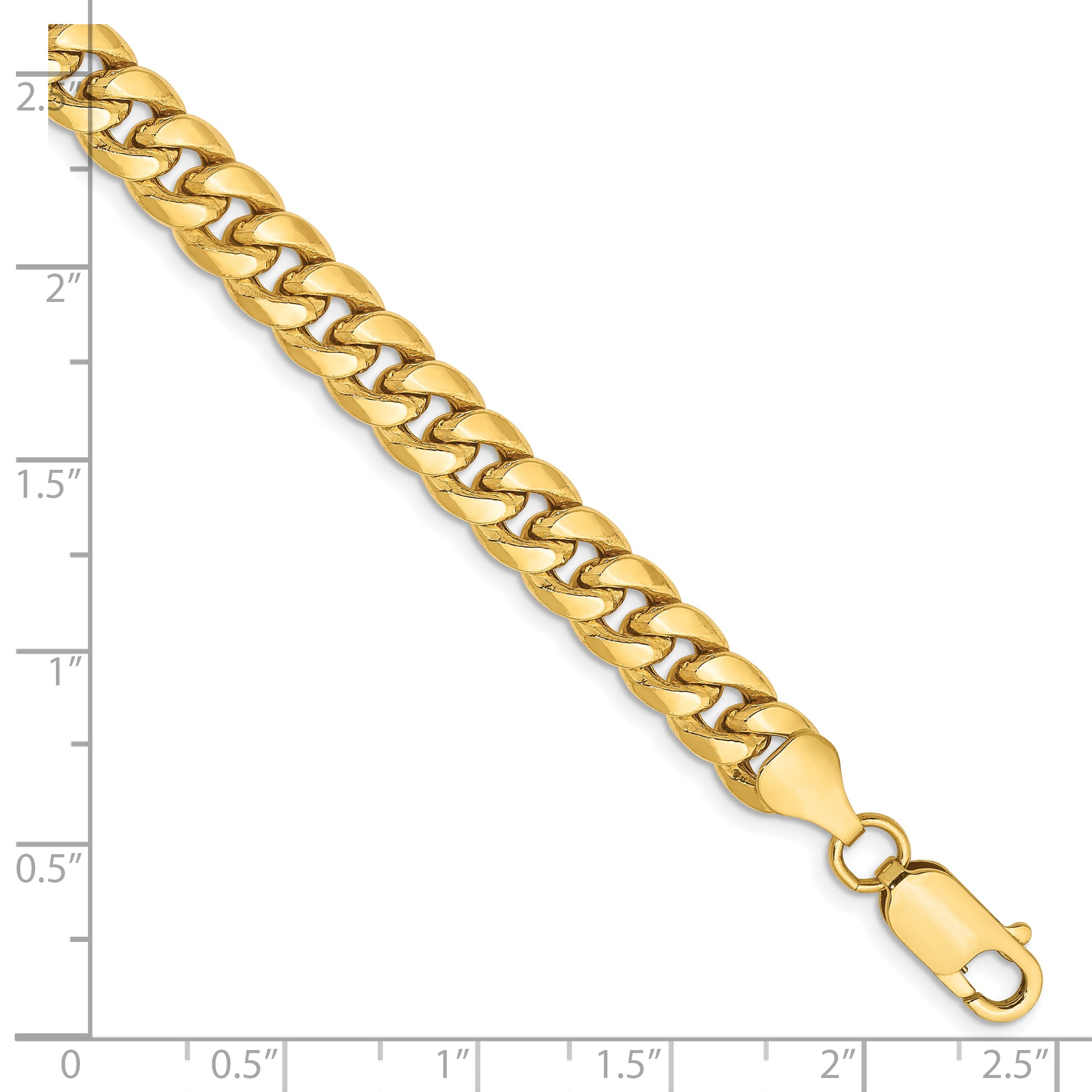 8 Inch 14K Yellow Gold 6.75mm Semi Solid Miami Cuban Chain Bracelet