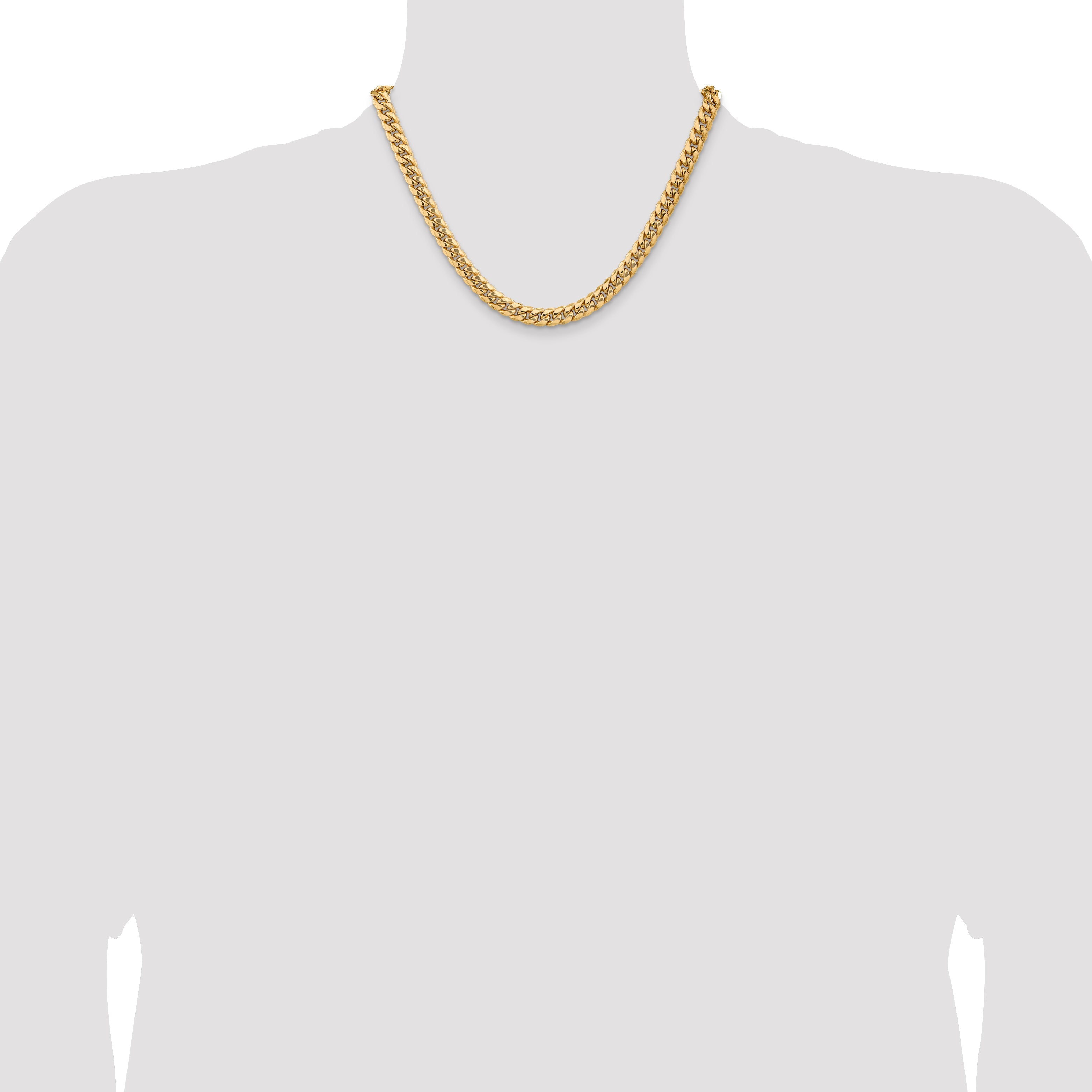 18 Inch 14K Yellow Gold 7.3mm Semi Solid Miami Cuban Chain Necklace