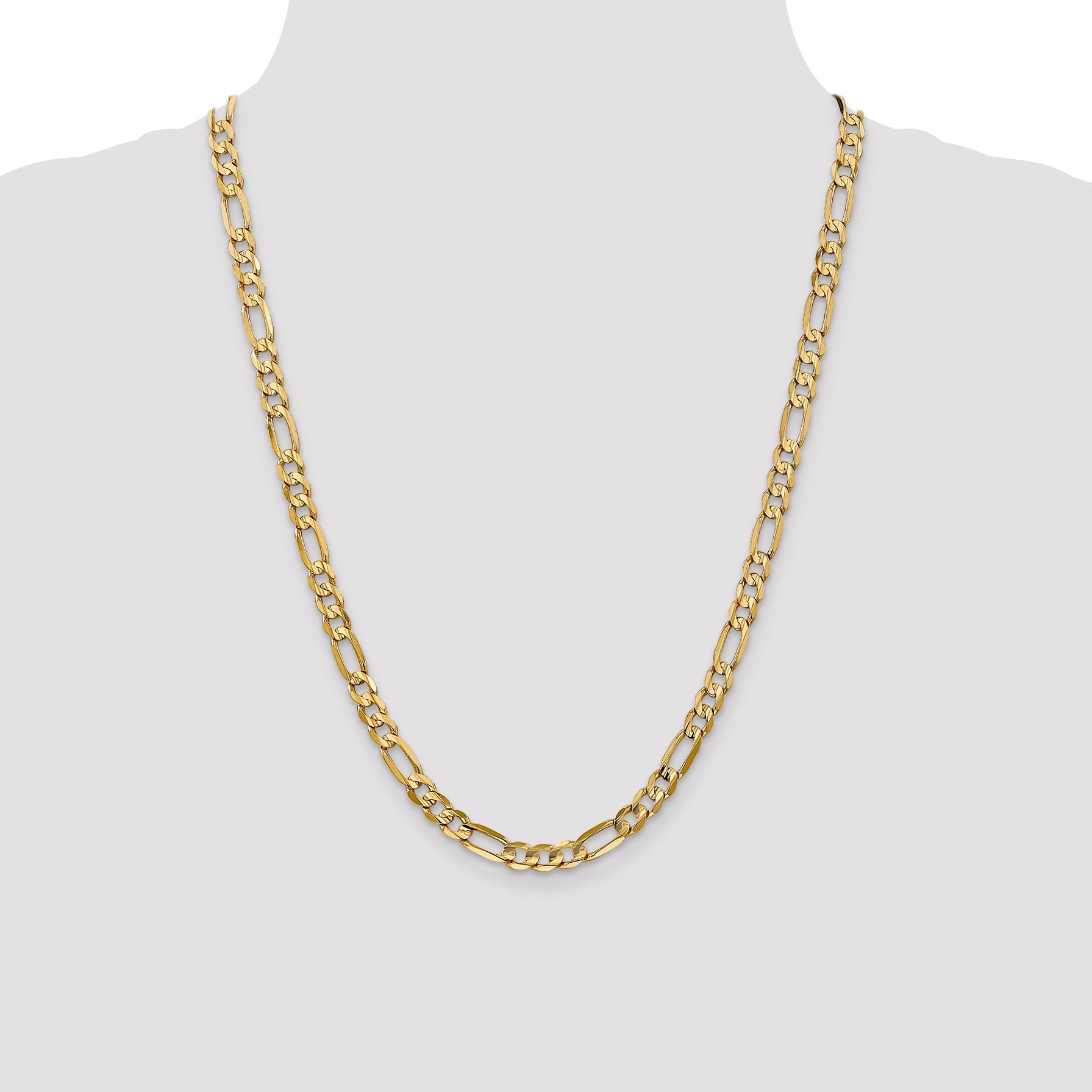 24 Inch 10K Yellow Gold 6mm Concave Figaro Chain Necklace