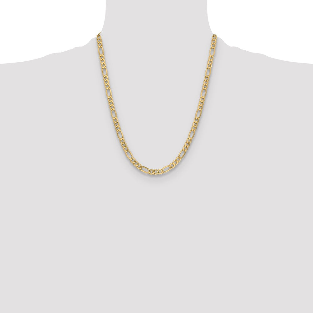 22 Inch 10K Yellow Gold 6.6mm Semi Solid Figaro Chain Necklace