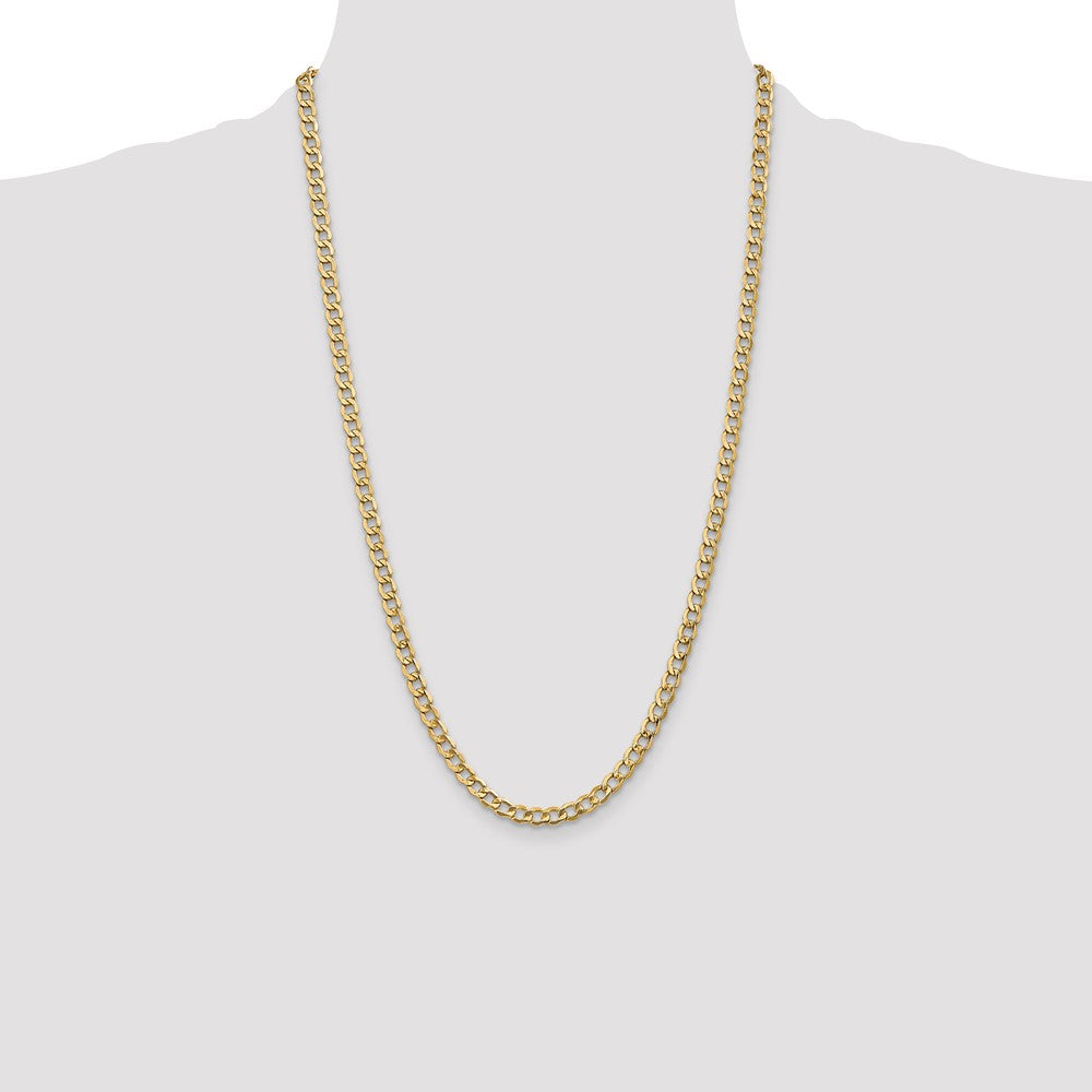 26 Inch 10K Yellow Gold 5.25mm Semi Solid Curb Chain Necklace
