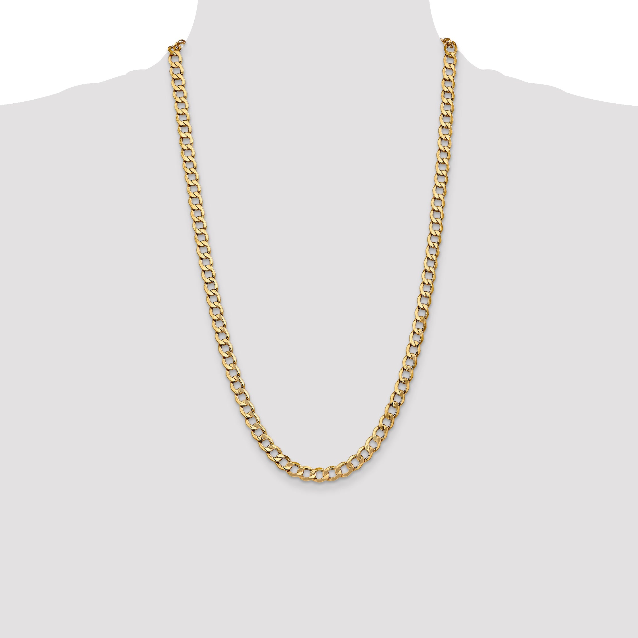 26 Inch 10K Yellow Gold 7mm Semi Solid Curb Chain Necklace