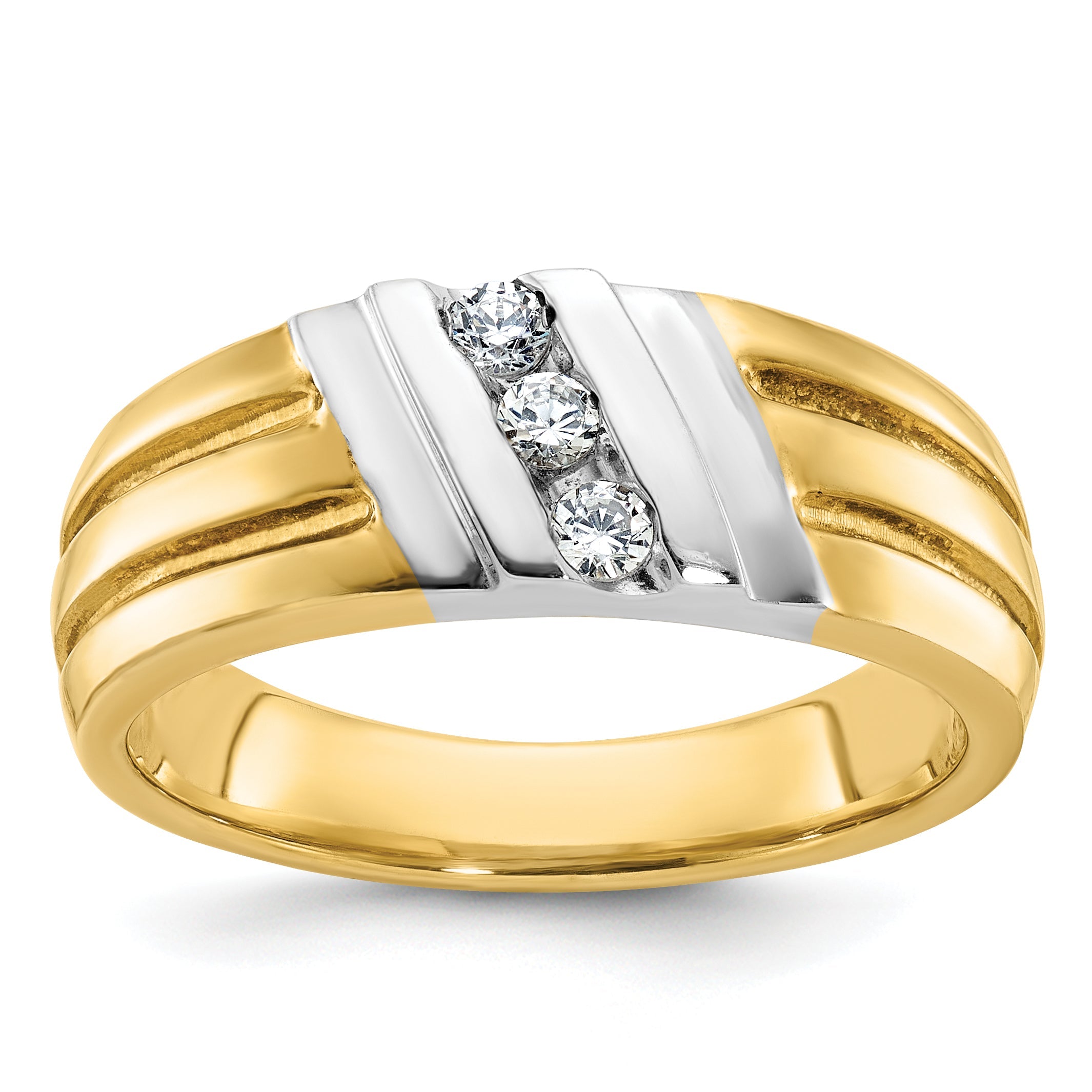 10K Two-Tone Ibgoodman Men'S Polished And Grooved 3-Stone Ring Mounting