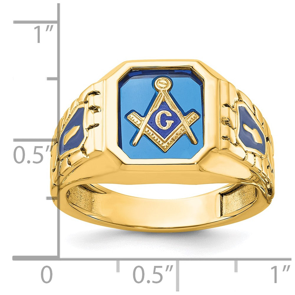 10K Yellow Gold Ibgoodman Men'S Polished And Textured Blue Lodge Master Masonic Ring Mounting