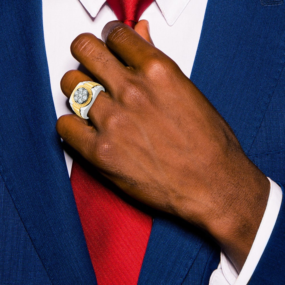 10K Two-Tone Ibgoodman Men'S Polished Satin And Textured Ring Mounting