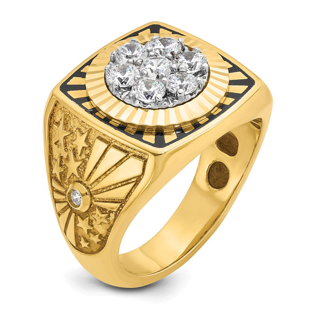 10K Two-Tone Ibgoodman Men'S Polished Textured And Diamond-Cut Stars Stripes Round Cluster Ring Mounting