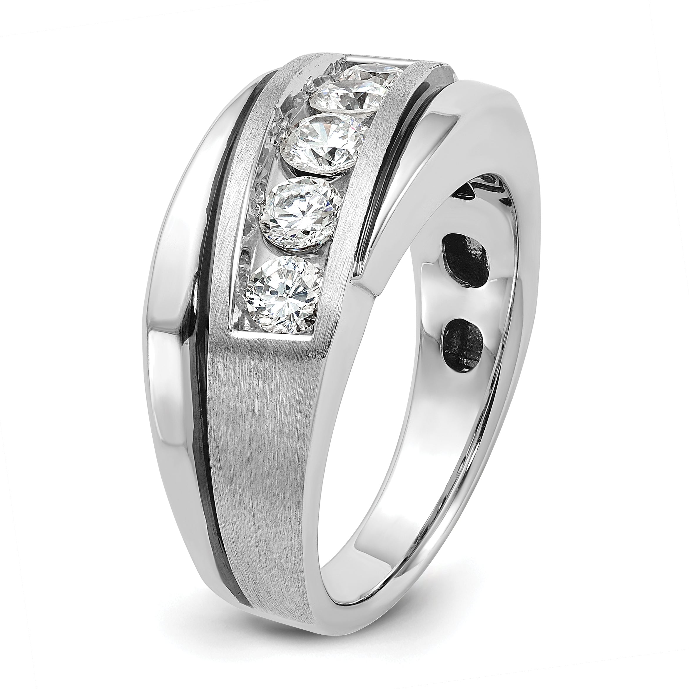 10K White Gold Men'S Polished Satin And Grooved Ring Mounting