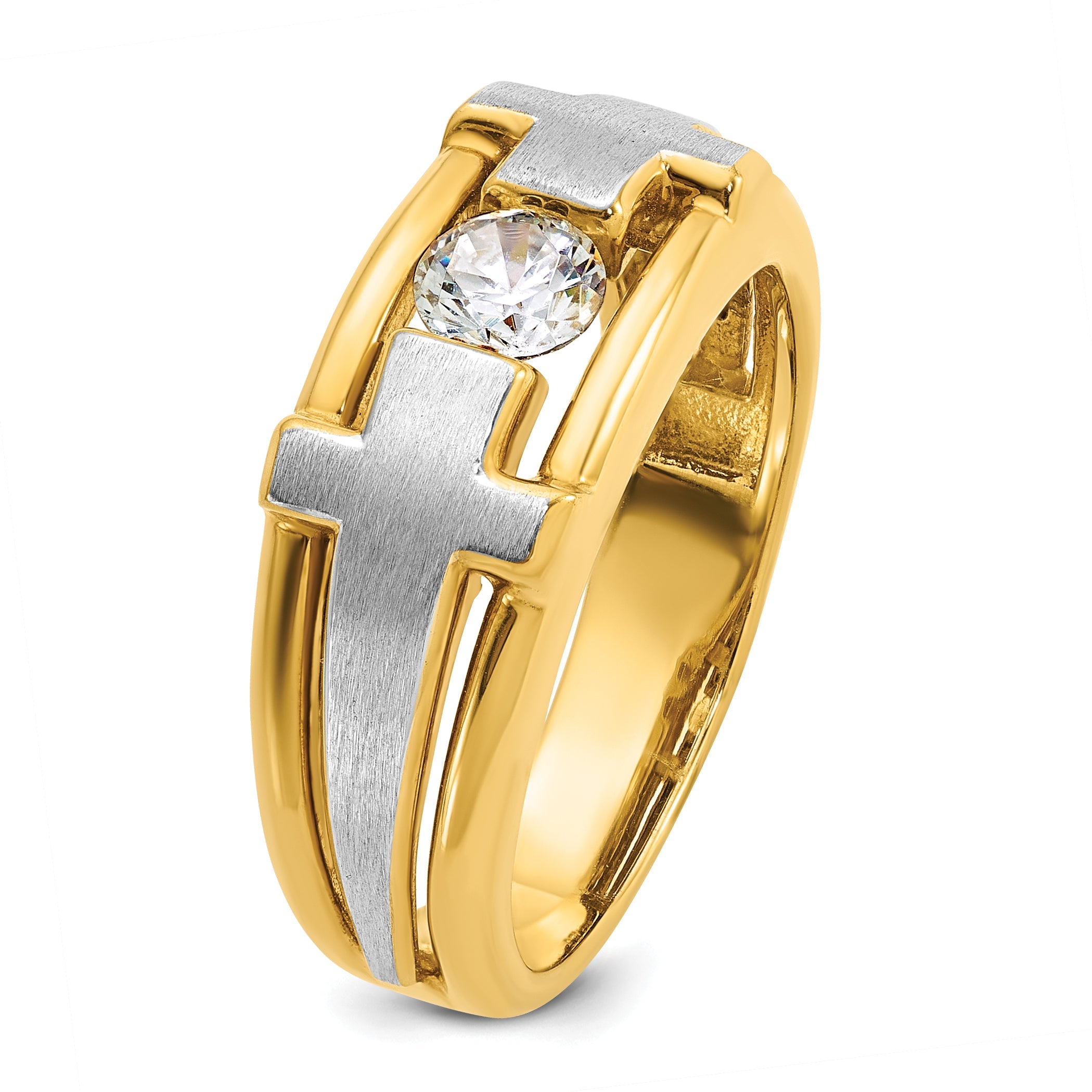 10K Two-Tone Ibgoodman Men'S Polished Satin And Cut-Out Cross Ring Mounting