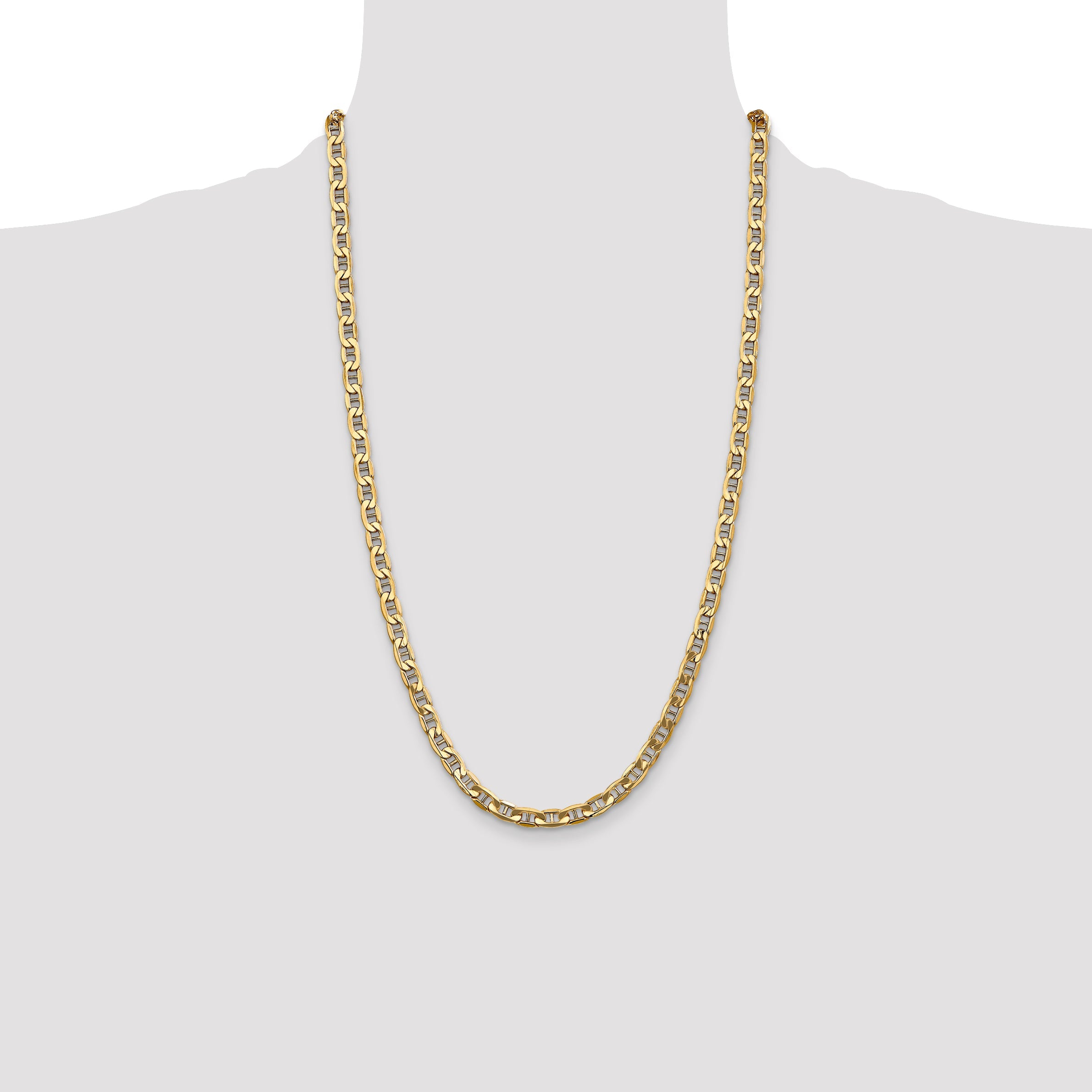 14K Yellow Gold 26 Inch 5.5mm Semi-Solid Anchor With Lobster Clasp Chain Necklace