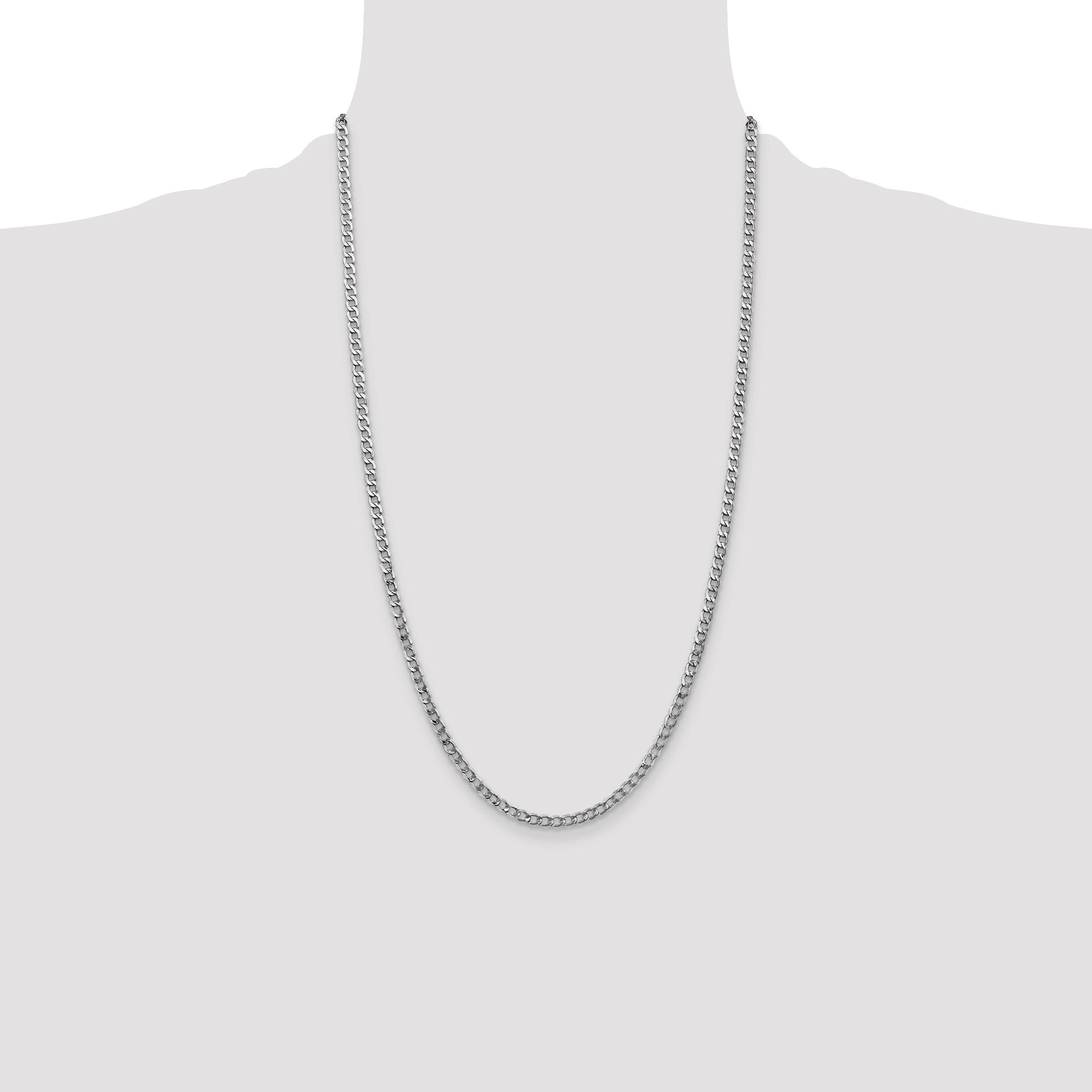 14K White Gold 26 Inch 3.35mm Semi-Solid Curb With Lobster Clasp Chain Necklace