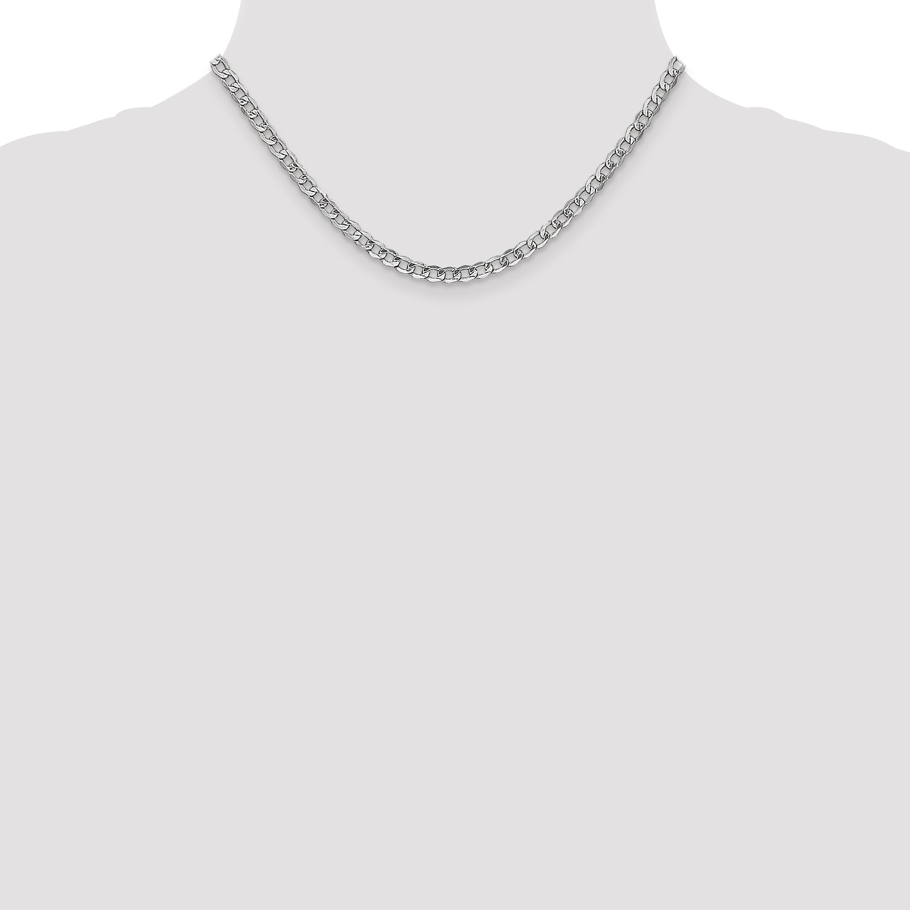 14K White Gold 16 Inch 4.3mm Semi-Solid Curb With Lobster Clasp Chain Necklace
