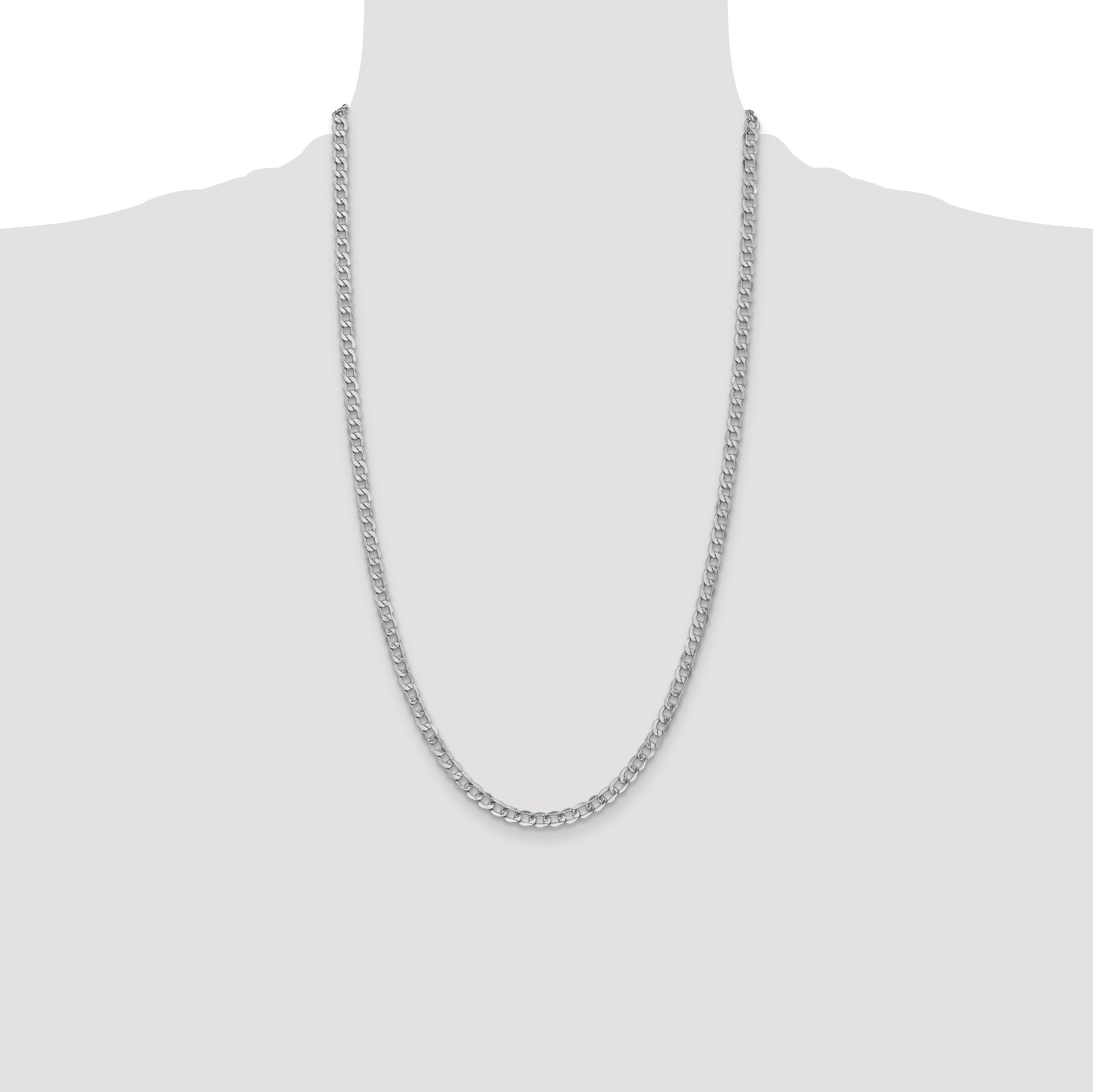14K White Gold 26 Inch 4.3mm Semi-Solid Curb With Lobster Clasp Chain Necklace