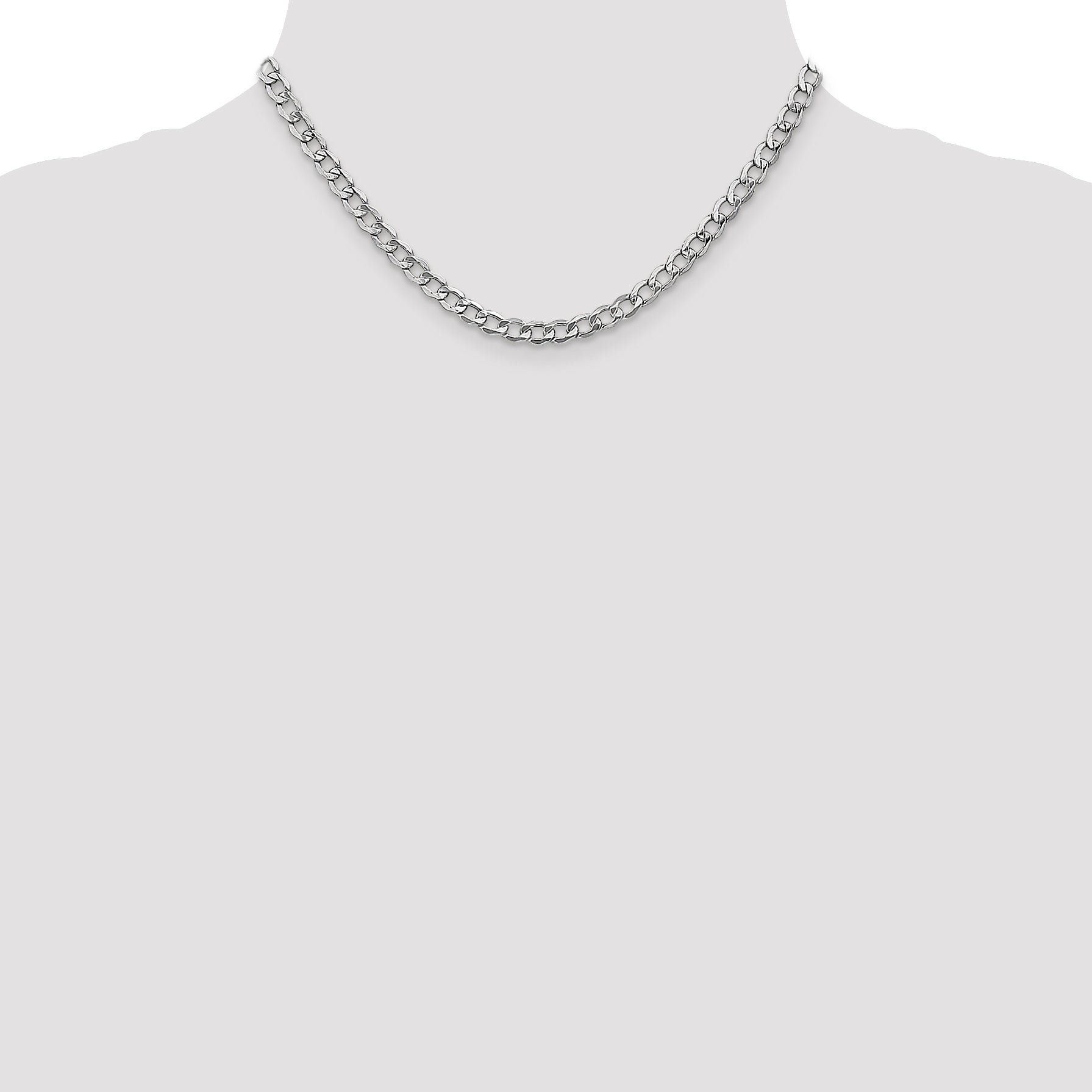 14K White Gold 16 Inch 5.25mm Semi-Solid Curb With Lobster Clasp Chain Necklace