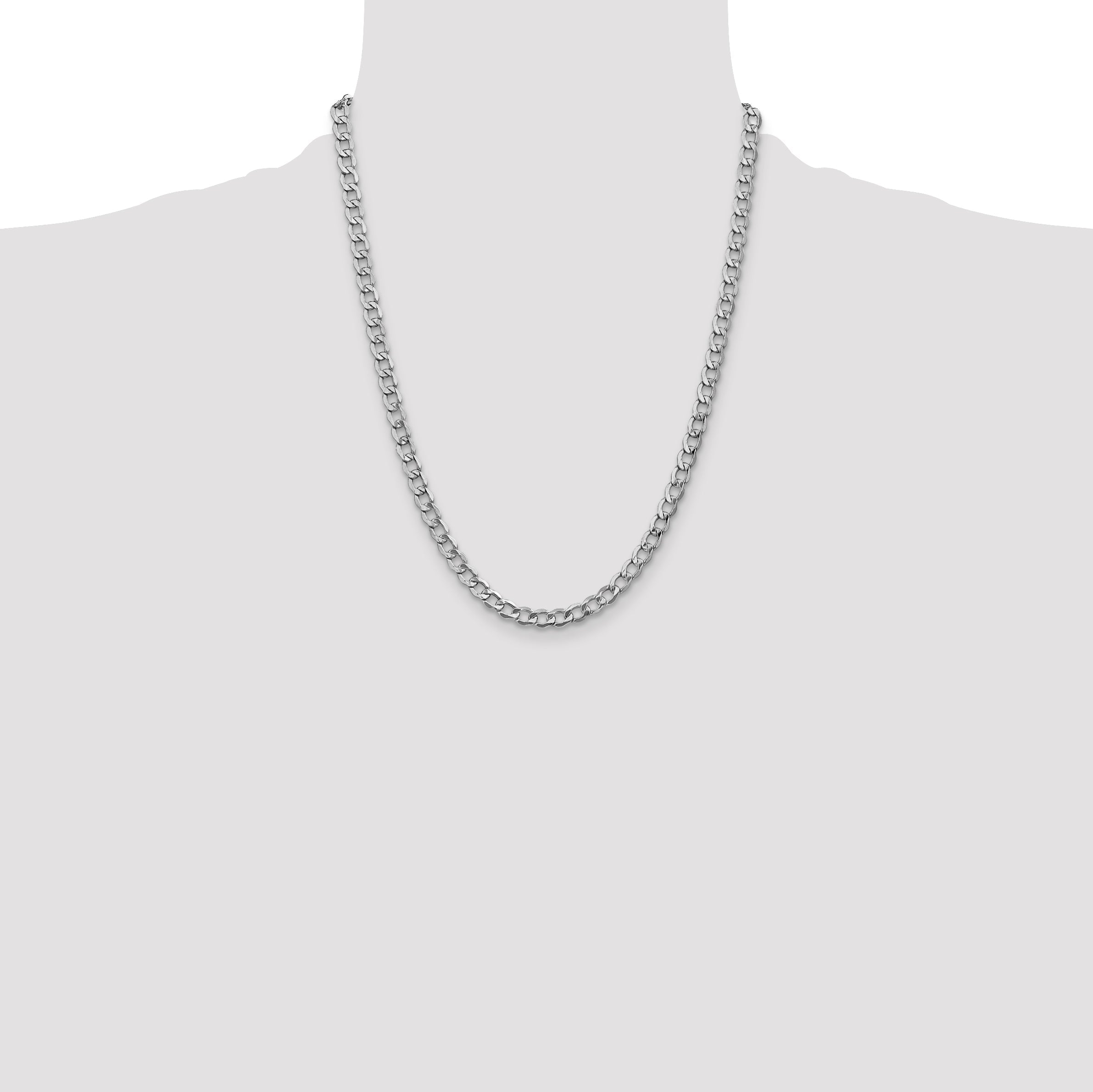14K White Gold 22 Inch 5.25mm Semi-Solid Curb With Lobster Clasp Chain Necklace