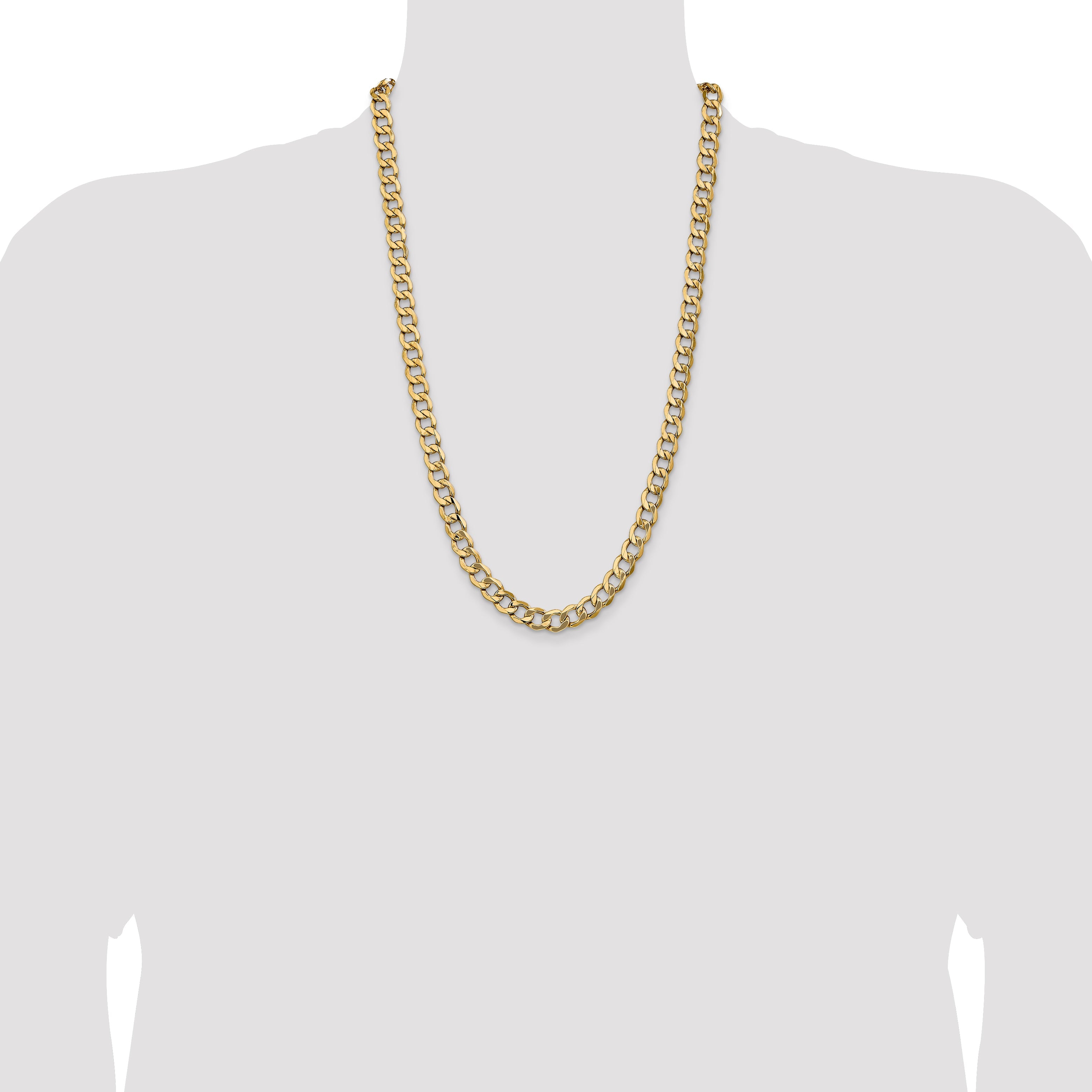 14K Yellow Gold 26 Inch 9mm Semi-Solid Curb With Lobster Clasp Chain Necklace