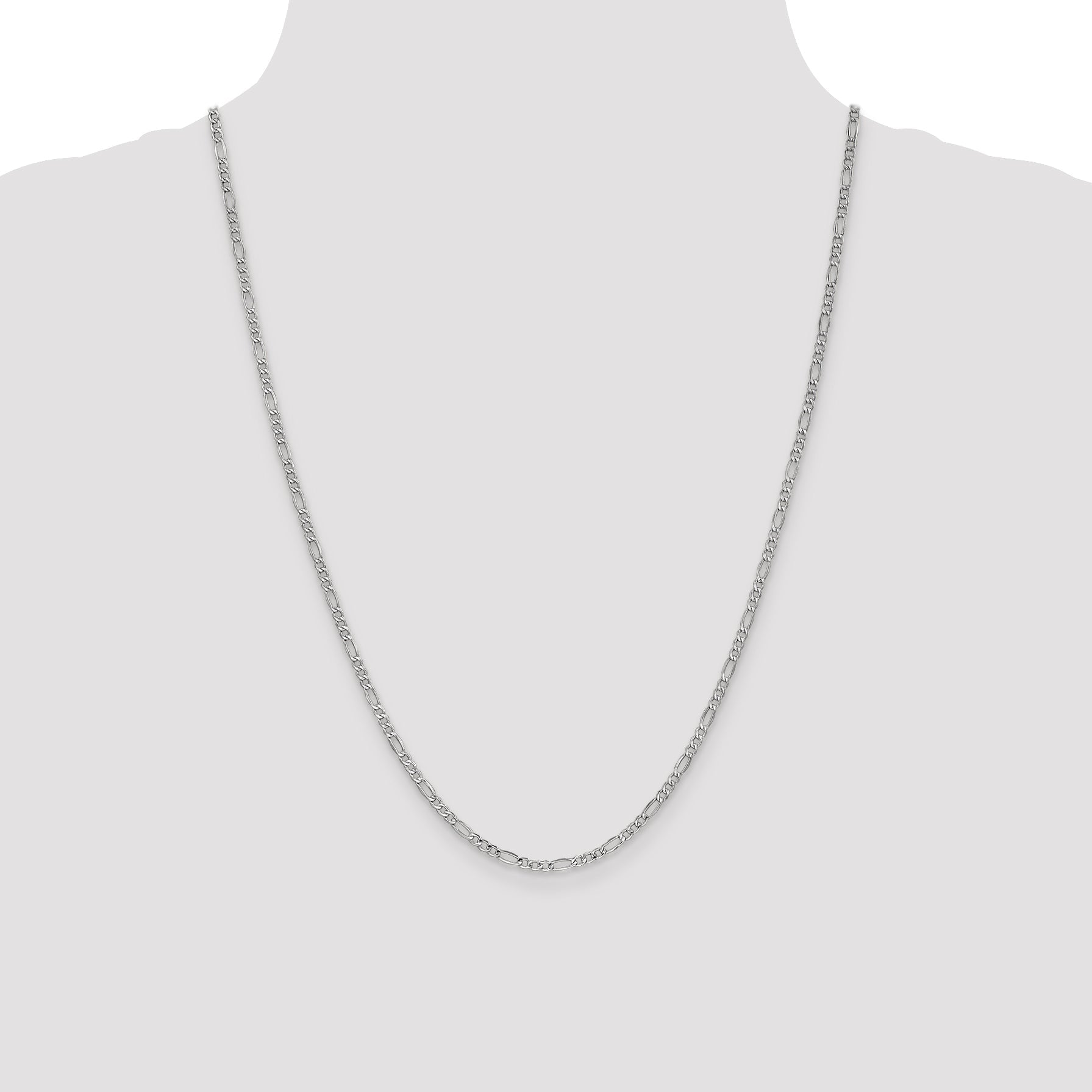 14K White Gold 24 Inch 2.5mm Semi-Solid Figaro With Lobster Clasp Chain Necklace