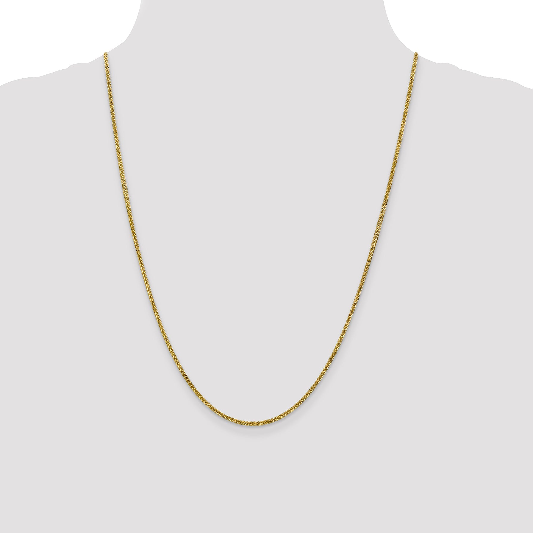 14K Yellow Gold 24 Inch 2mm Semi-Solid 3-Wire Wheat With Lobster Clasp Chain Necklace