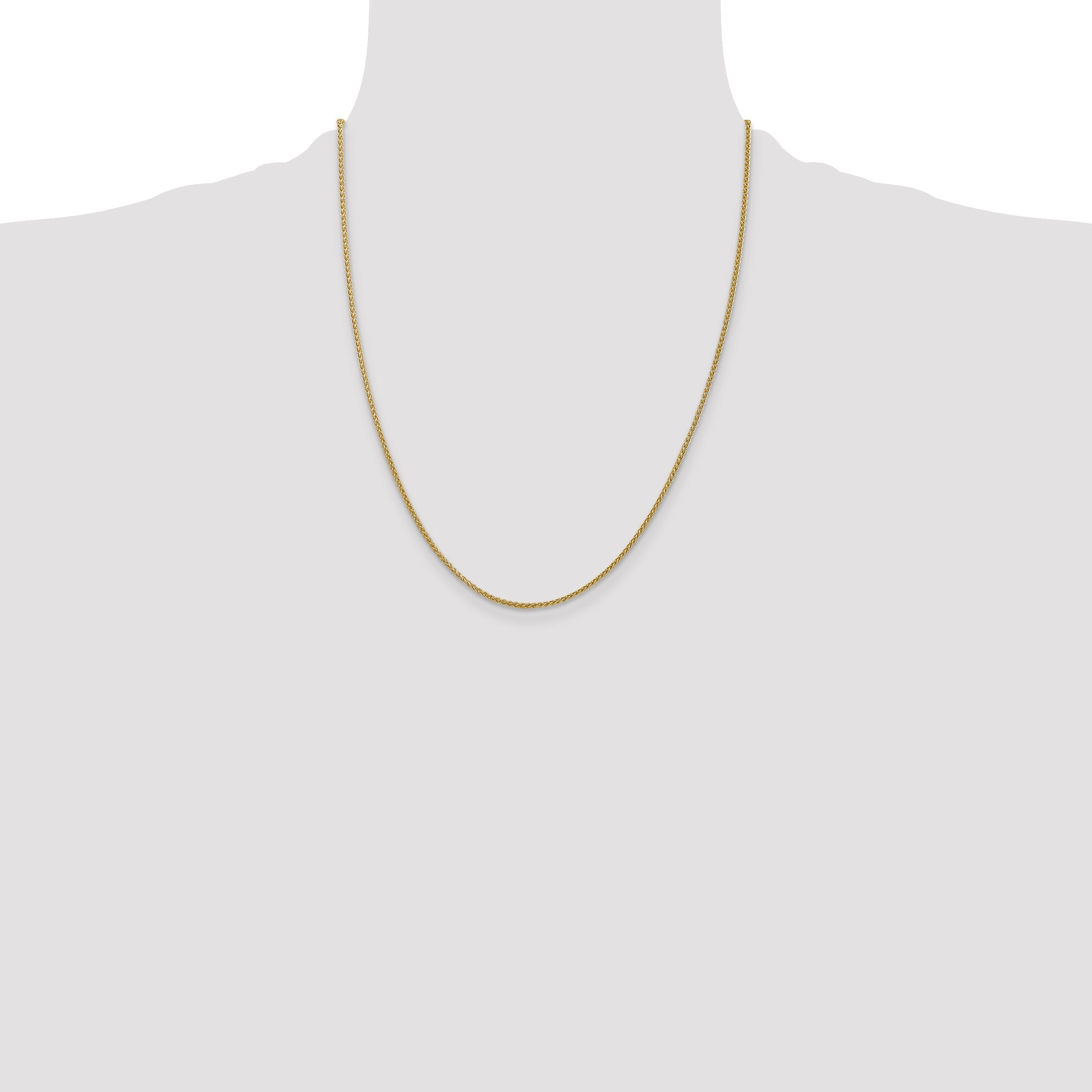 14K Yellow Gold 22 Inch 1.55mm Semi-Solid Wheat With Lobster Clasp Chain Necklace