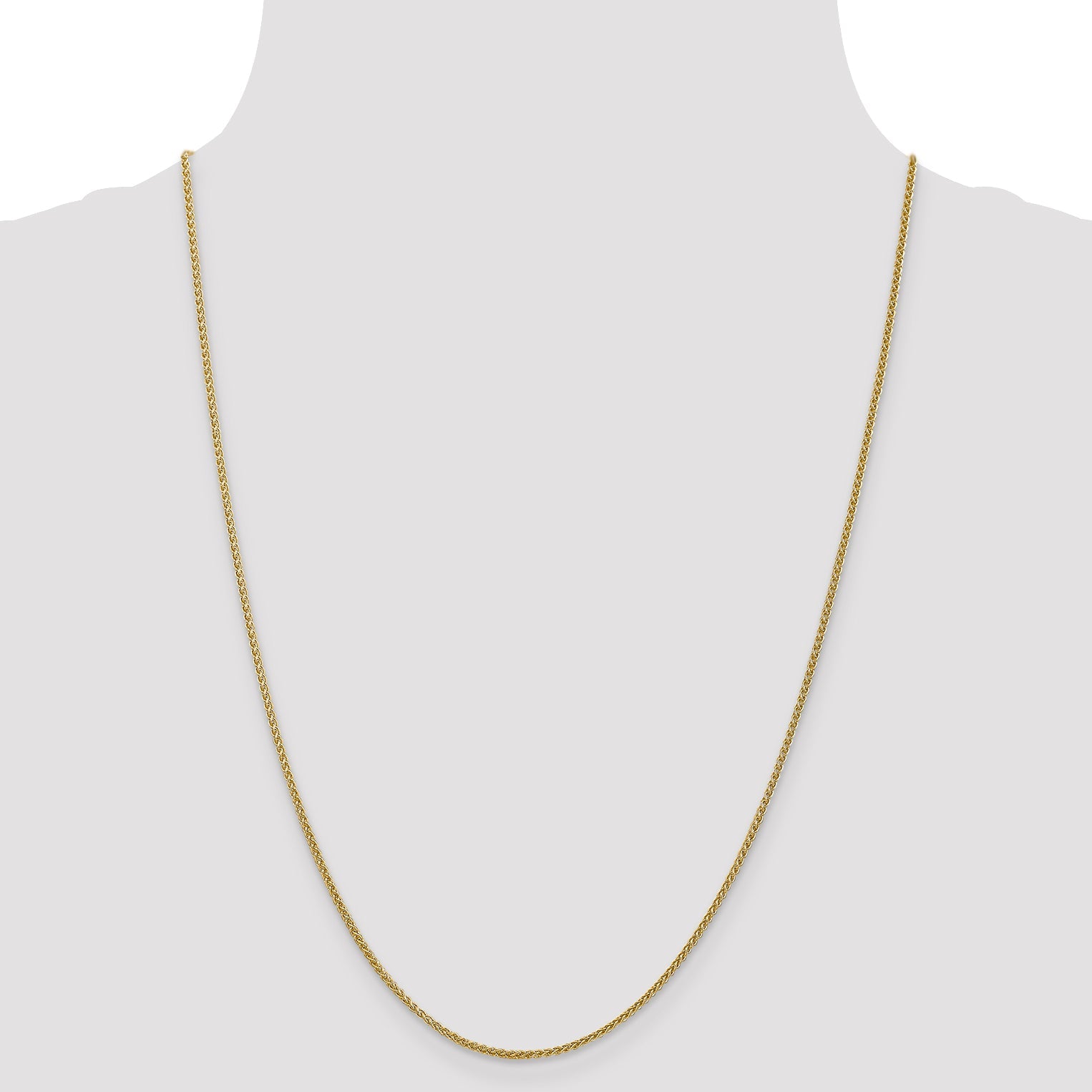 14K Yellow Gold 24 Inch 1.55mm Semi-Solid Wheat With Lobster Clasp Chain Necklace