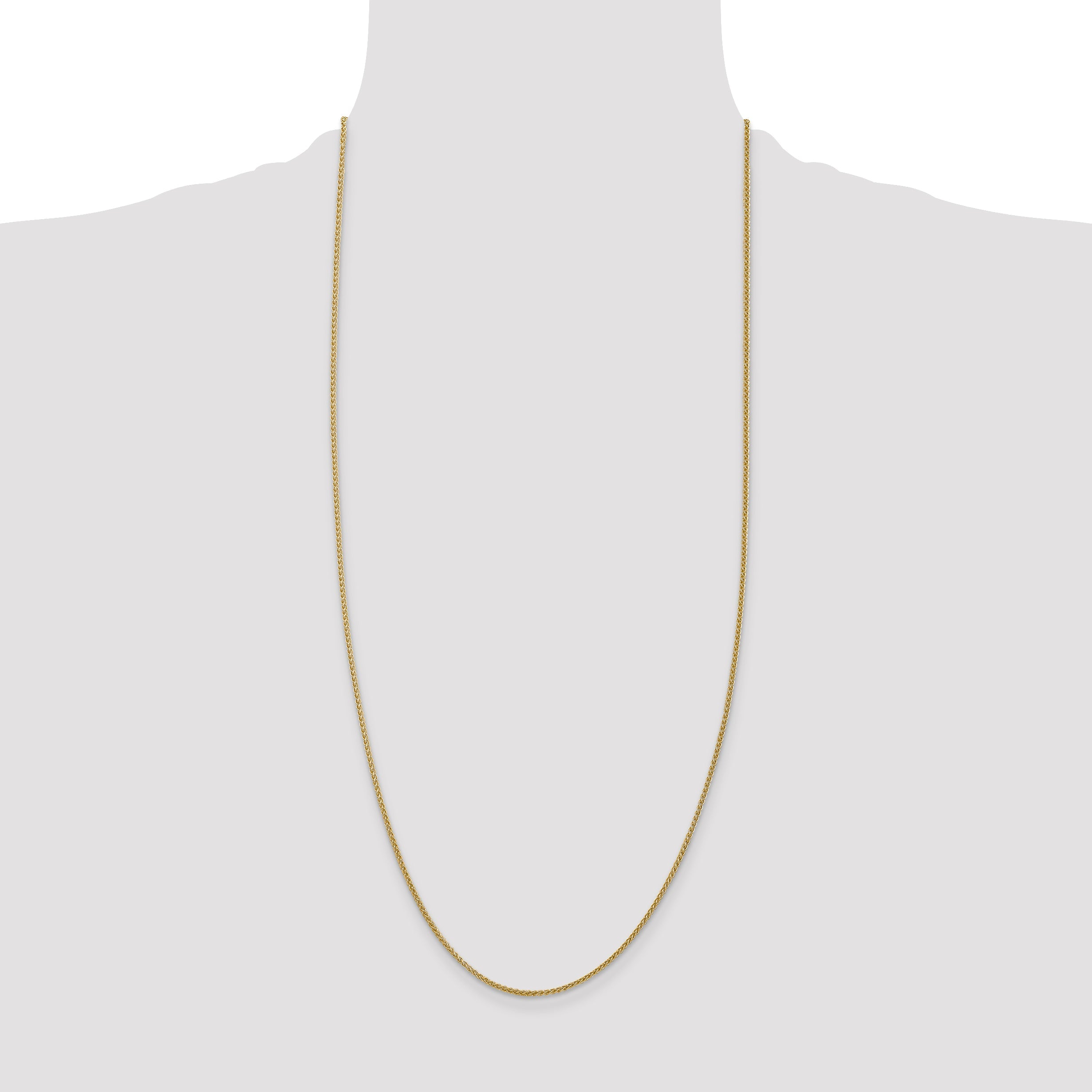 14K Yellow Gold 30 Inch 1.55mm Semi-Solid Wheat With Lobster Clasp Chain Necklace