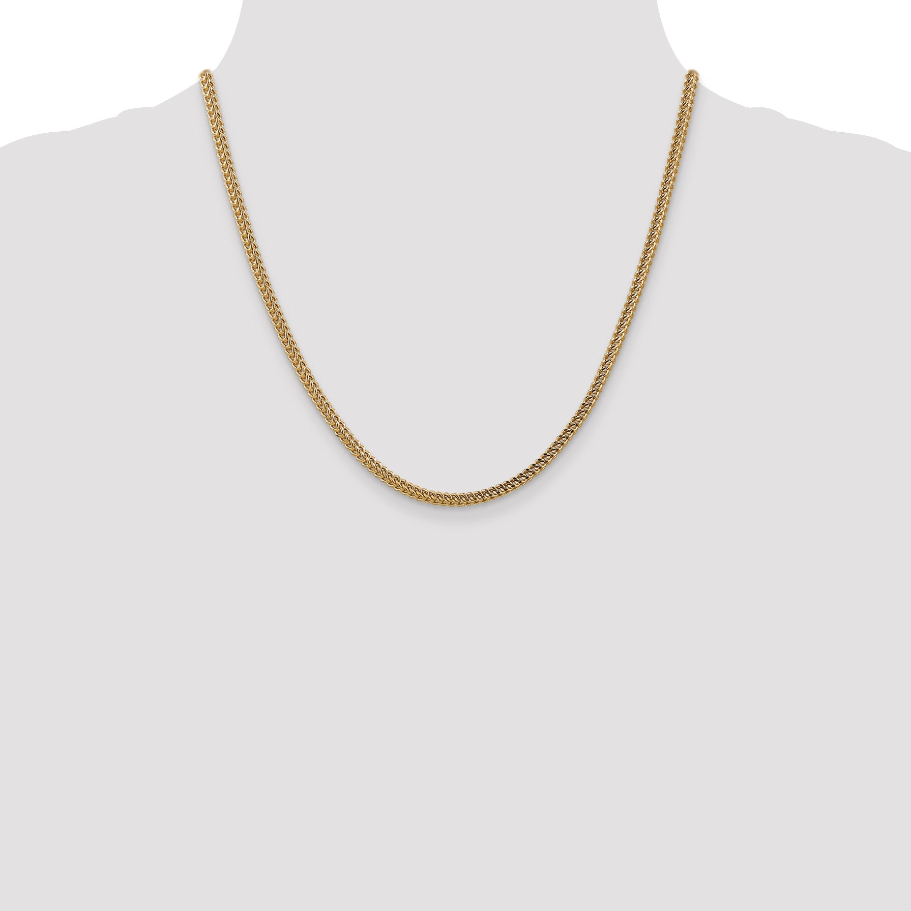 14K Yellow Gold 20 Inch 3mm Semi-Solid Franco With Fancy Lobster Clasp Chain Necklace