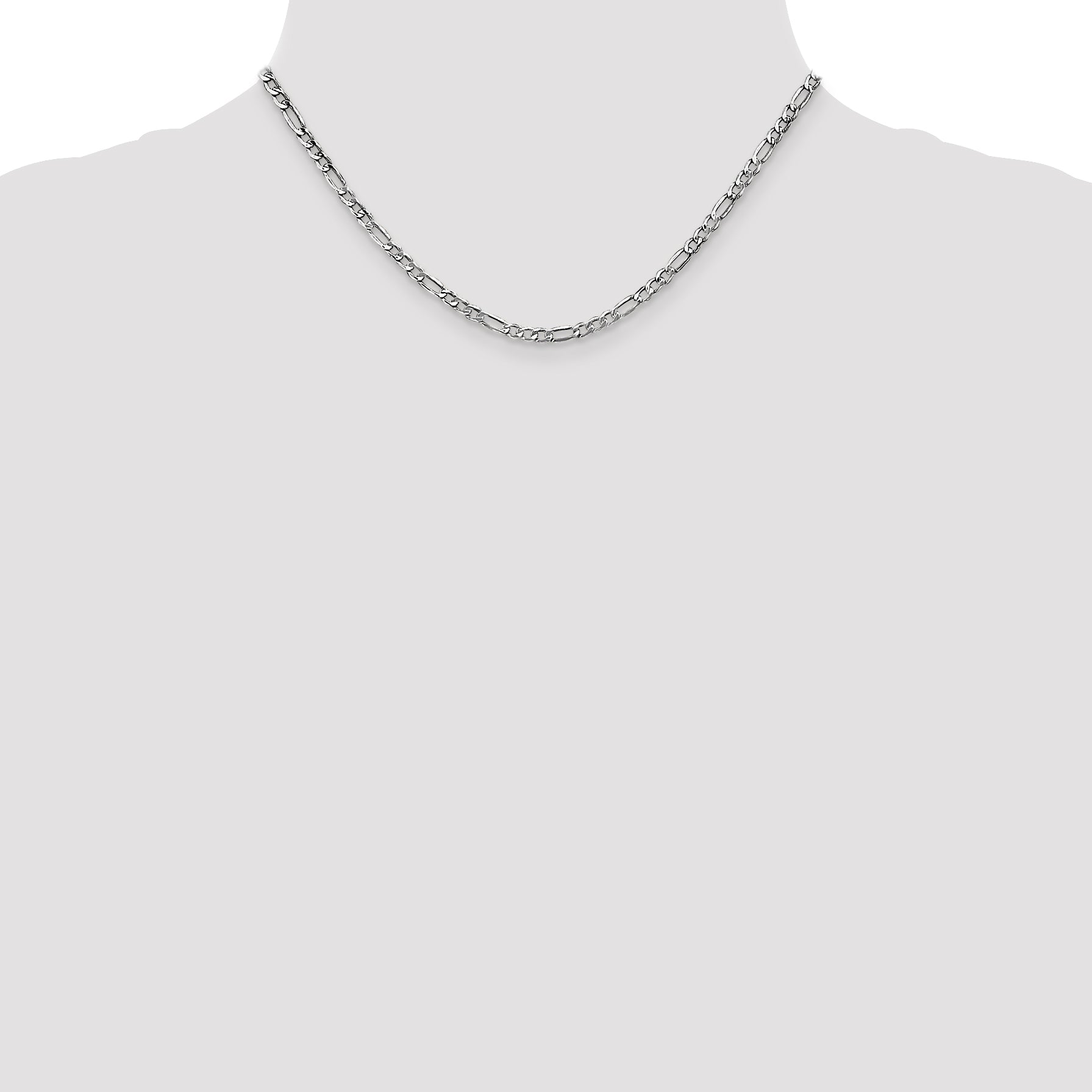 14K White Gold 16 Inch 3.5mm Semi-Solid Figaro With Lobster Clasp Chain Necklace