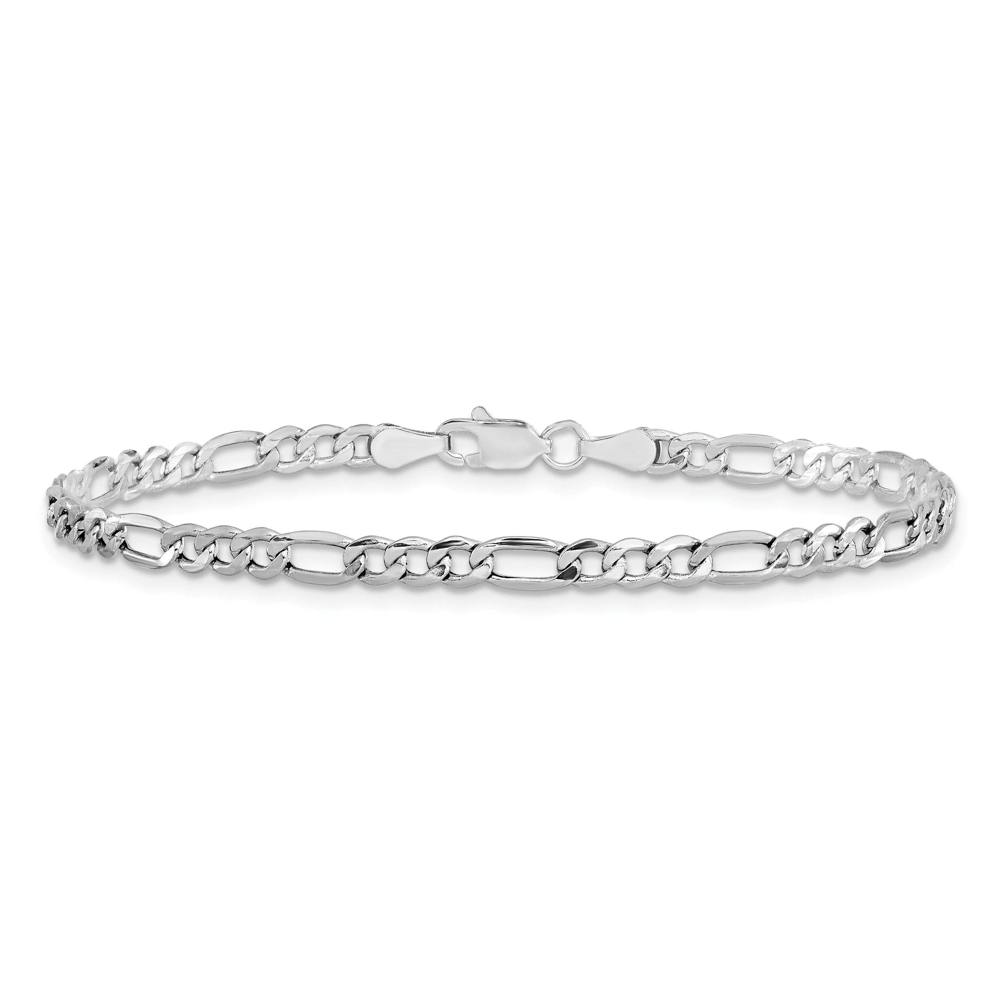 14K White Gold 9 Inch 3.5mm Semi-Solid Figaro With Lobster Clasp Chain Anklet