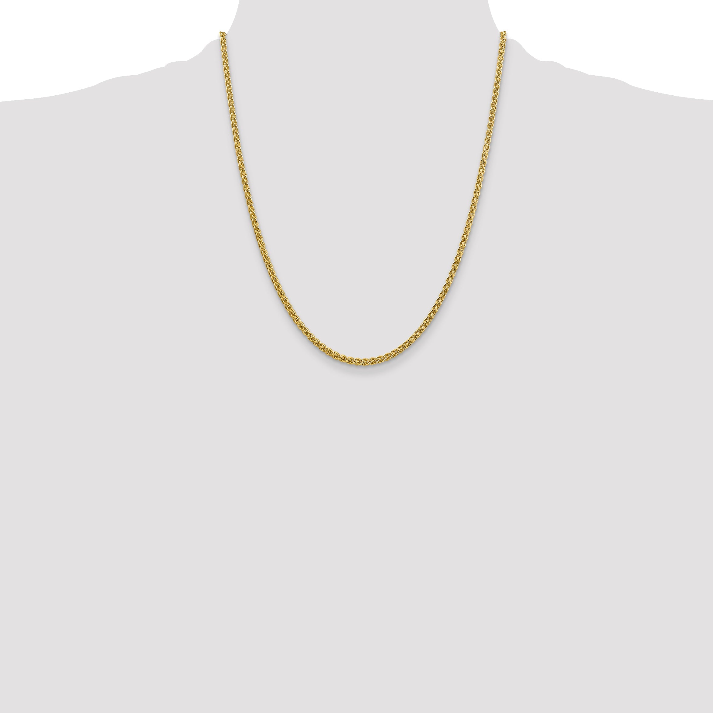 14K Yellow Gold 22 Inch 2.75mm Semi-Solid Wheat With Lobster Clasp Chain Necklace