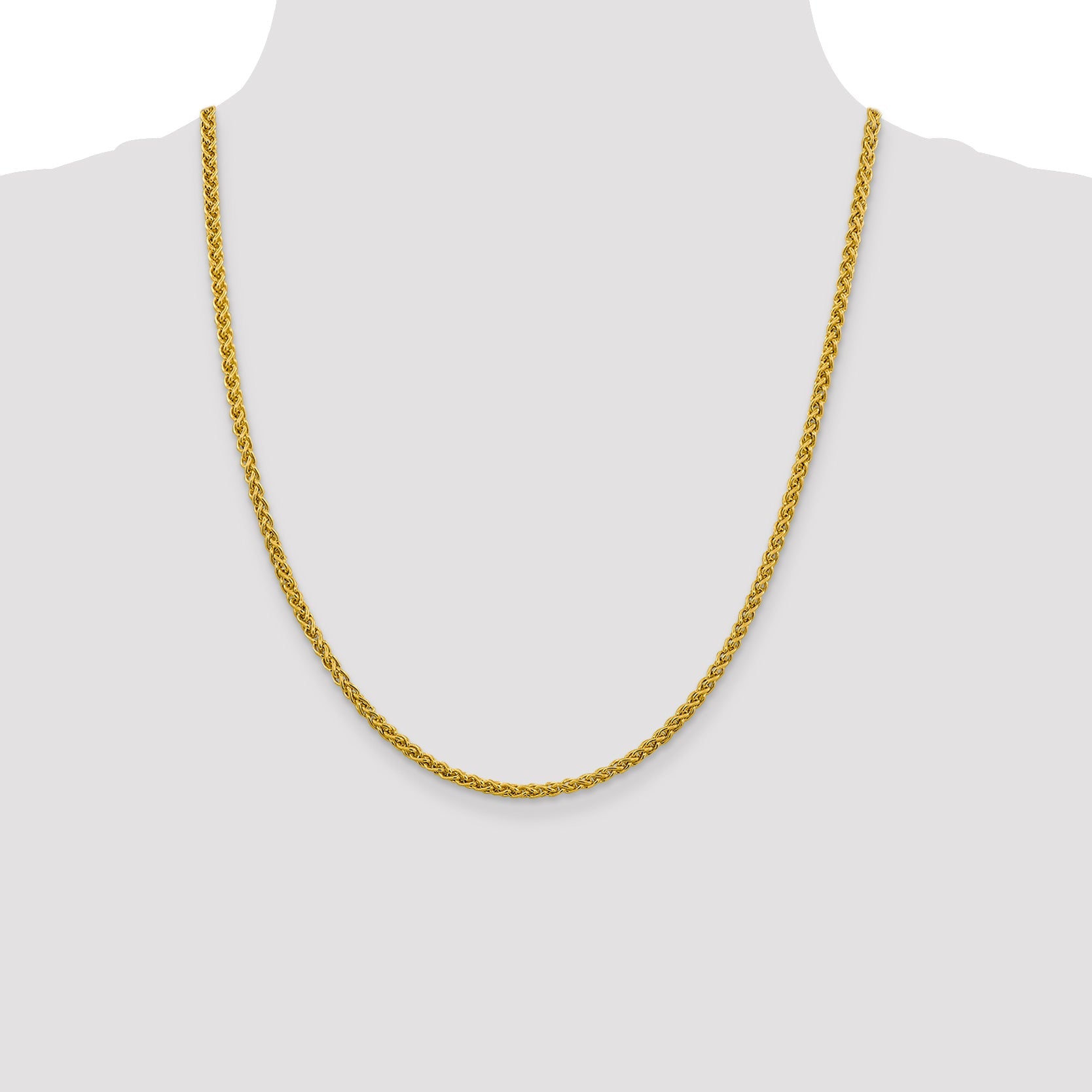 14K Yellow Gold 22 Inch 3.45mm Semi-Solid Wheat With Lobster Clasp Chain Necklace