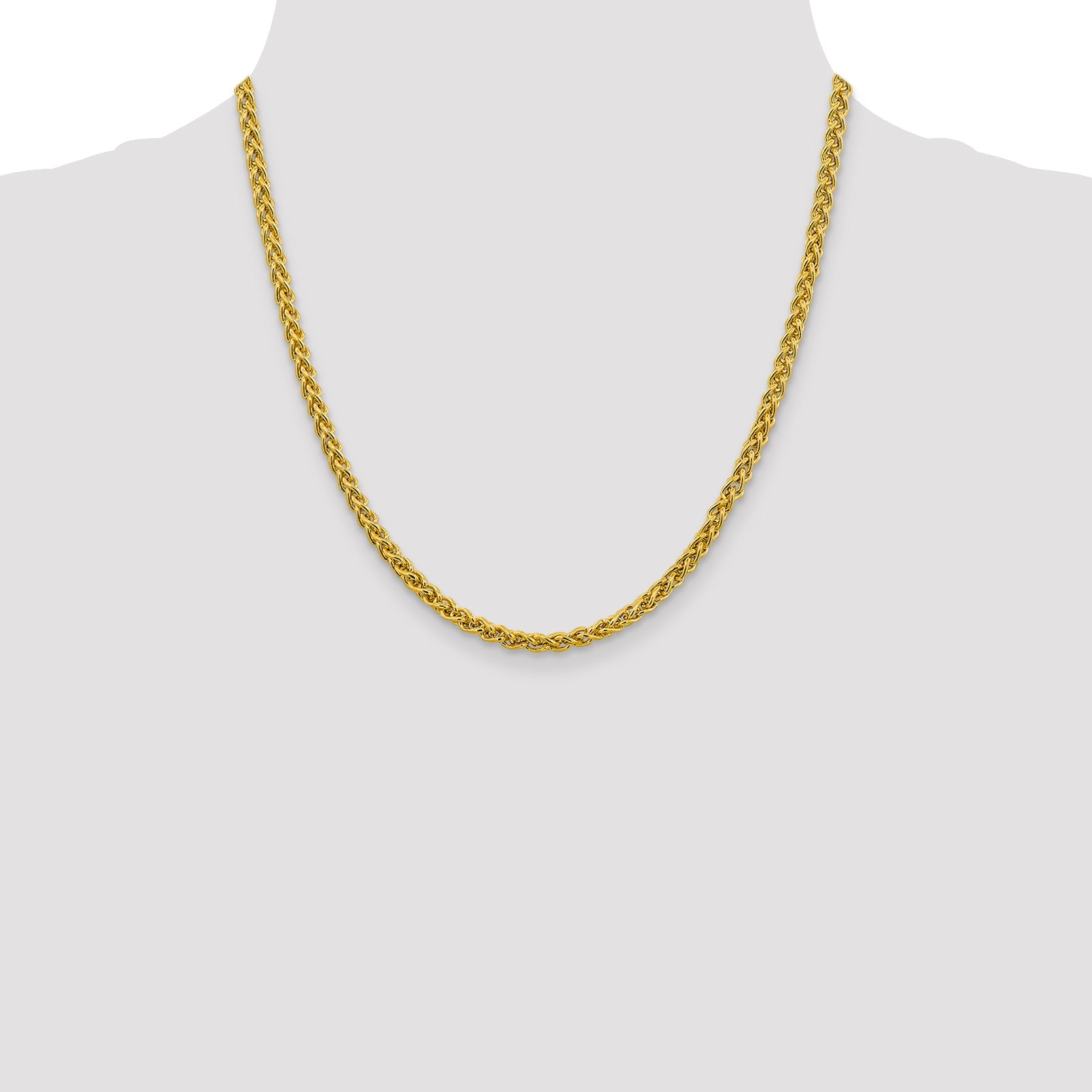 14K Yellow Gold 20 Inch 4.15mm Semi-Solid Wheat With Lobster Clasp Chain Necklace