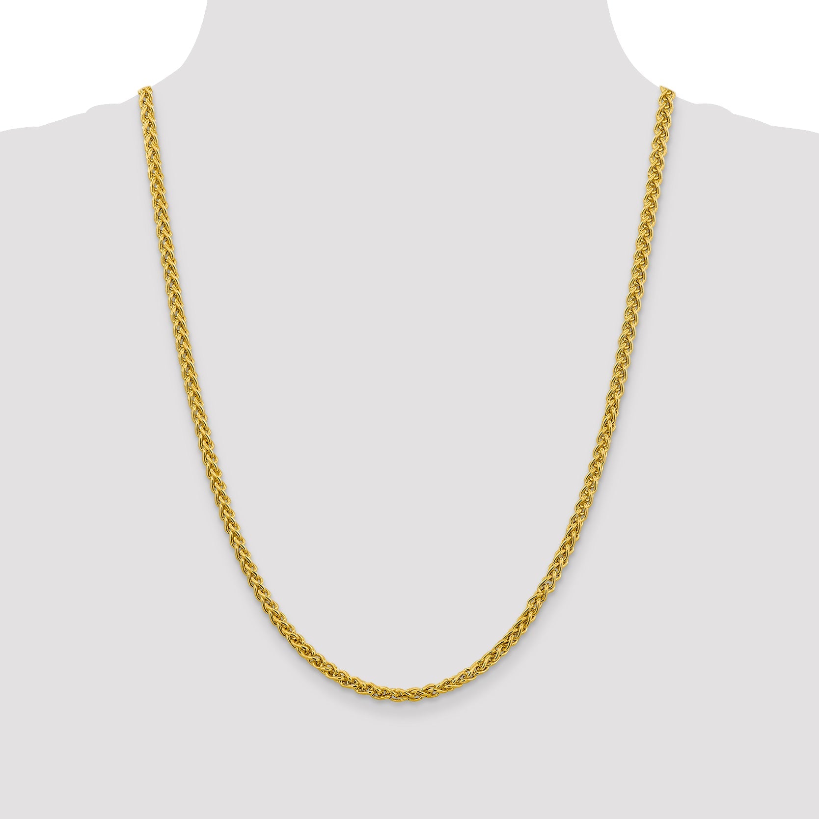 14K Yellow Gold 24 Inch 4.15mm Semi-Solid Wheat With Lobster Clasp Chain Necklace