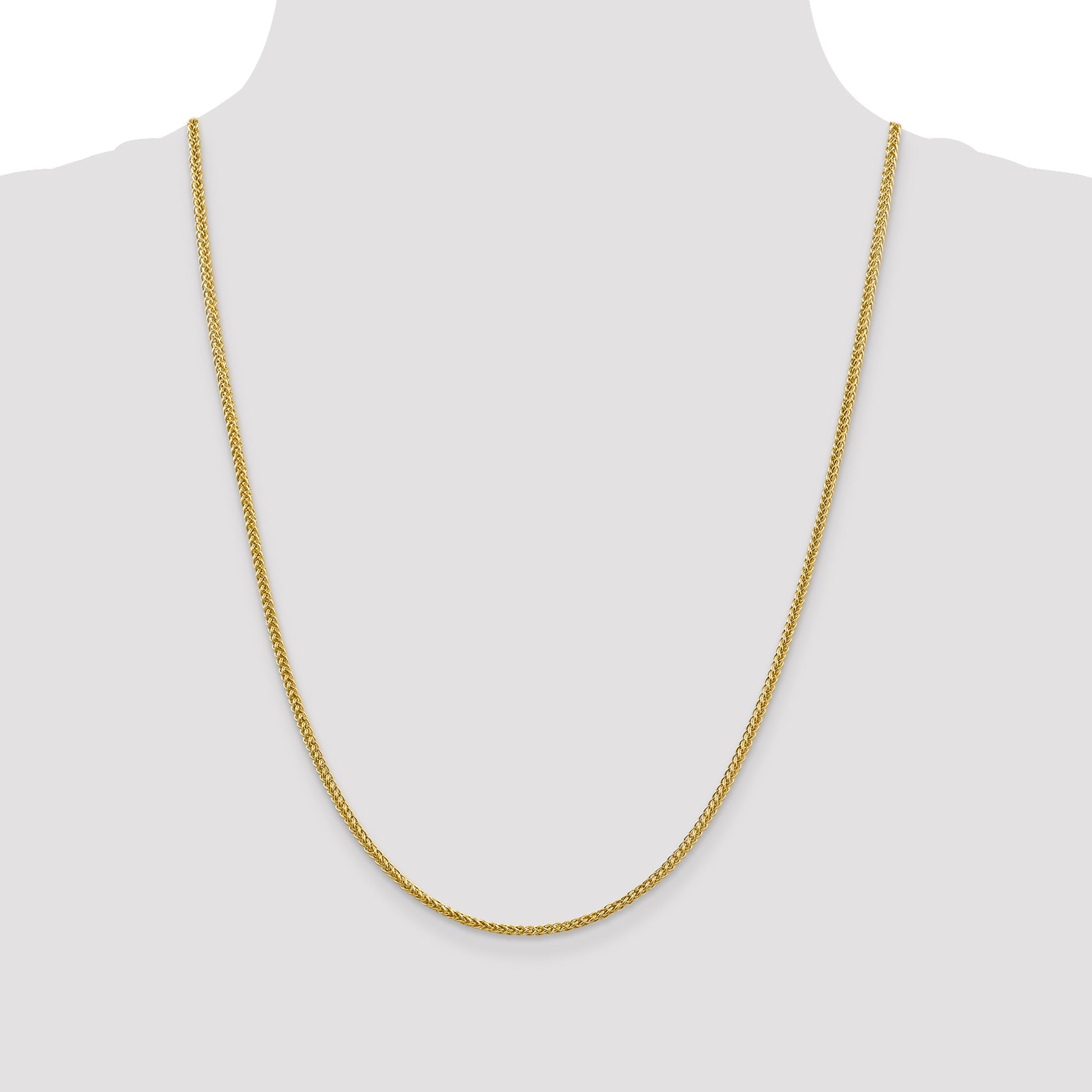 14K Yellow Gold 24 Inch 2.35mm Semi-Solid 3-Wire Wheat With Lobster Clasp Chain Necklace