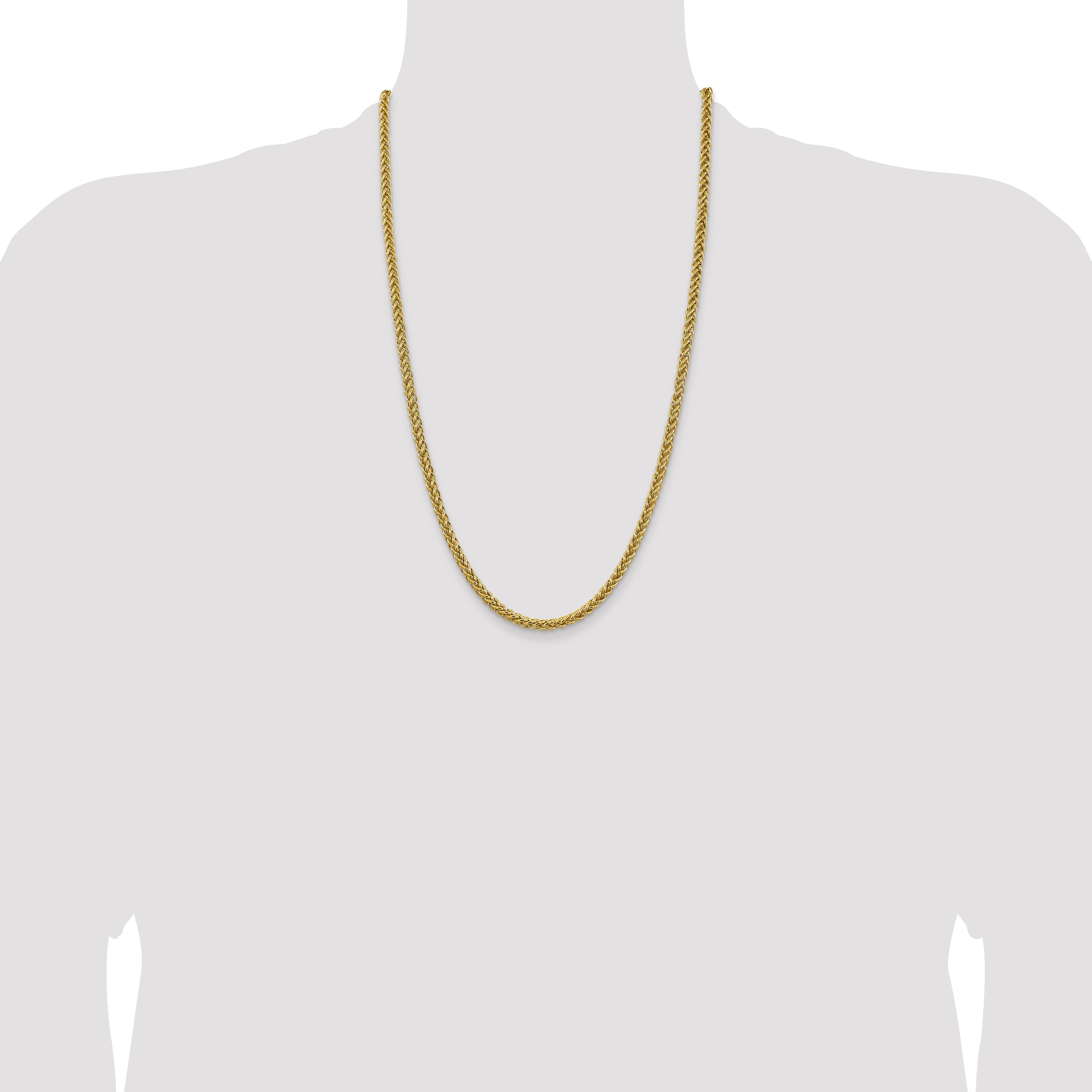 14K Yellow Gold 26 Inch 4.65mm Semi-Solid 3-Wire Wheat With Lobster Clasp Chain Necklace