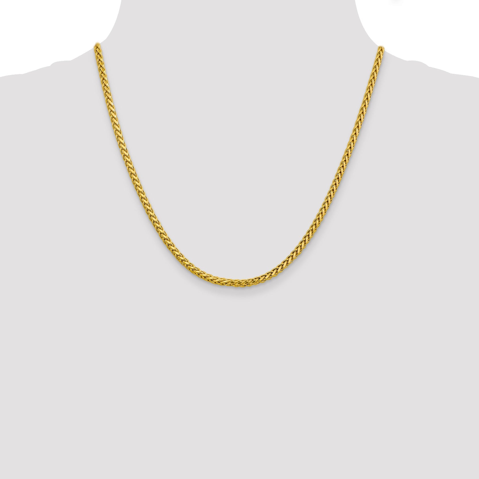 14K Yellow Gold 20 Inch 3.1mm Semi-Solid Diamond-Cut Wheat With Lobster Clasp Chain Necklace