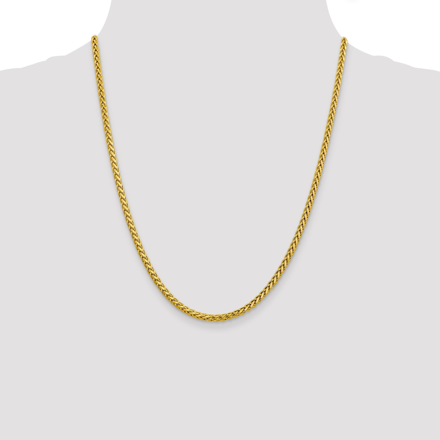 14K Yellow Gold 22 Inch 3.1mm Semi-Solid Diamond-Cut Wheat With Lobster Clasp Chain Necklace