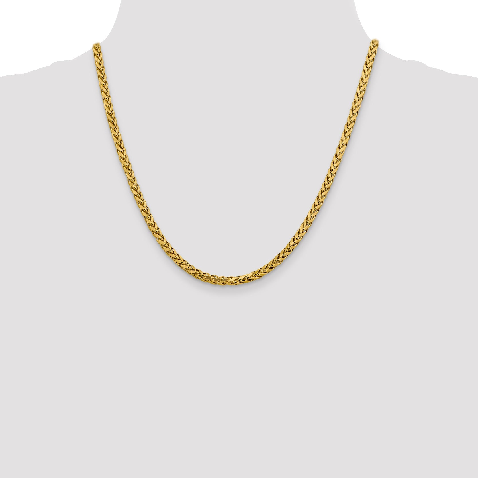 14K Yellow Gold 20 Inch 3.7mm Semi-Solid Diamond-Cut Wheat With Lobster Clasp Chain Necklace