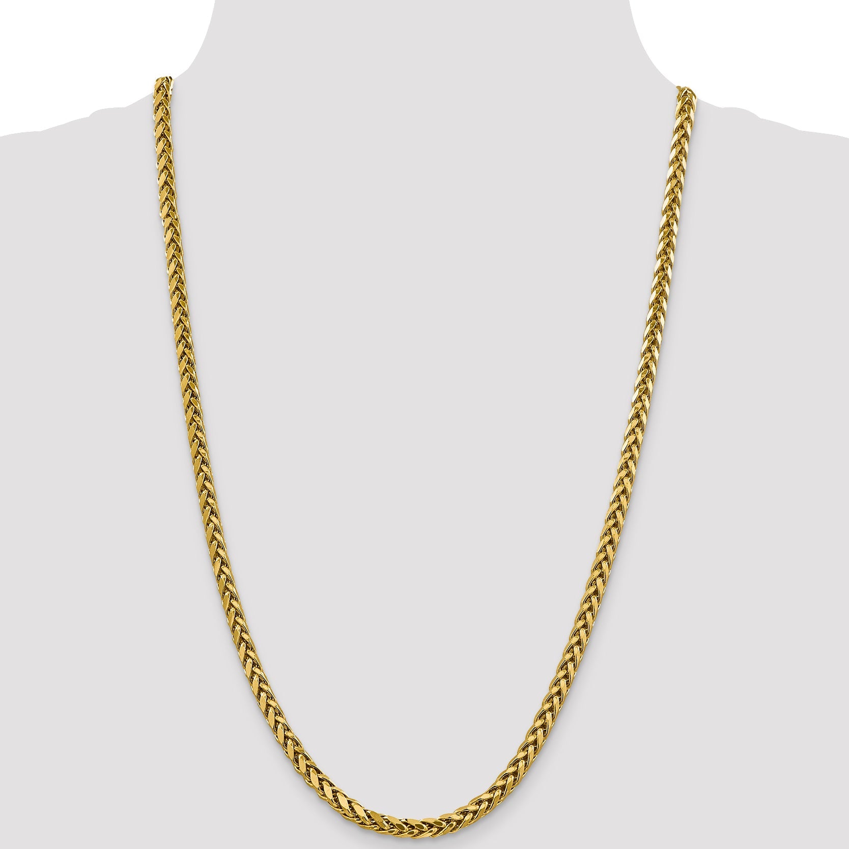 14K Yellow Gold 26 Inch 5mm Semi-Solid Diamond-Cut Wheat With Lobster Clasp Chain Necklace