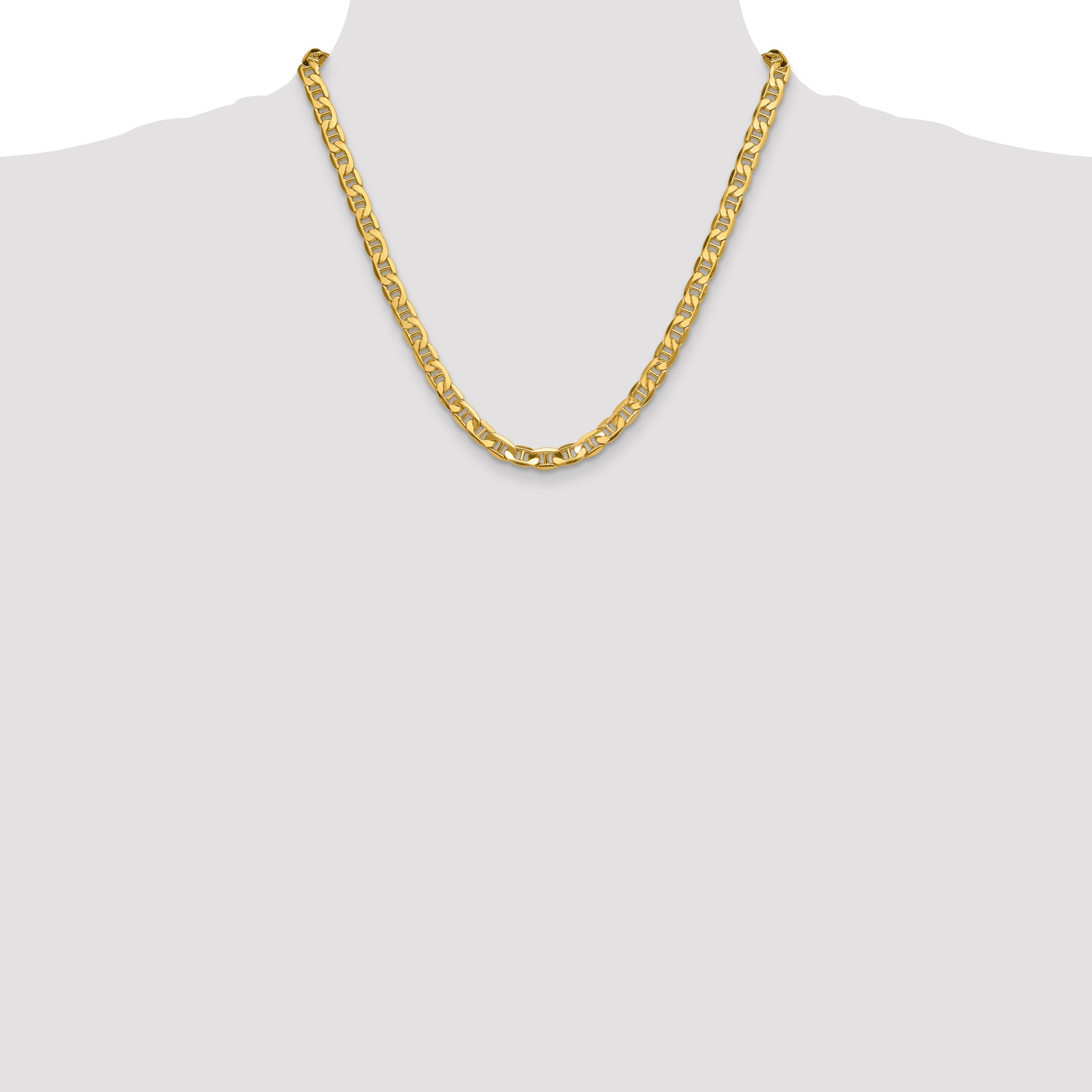 2 Inch 14K Yellow Gold 7.0mm Semi-Solid Anchor Chain Necklace