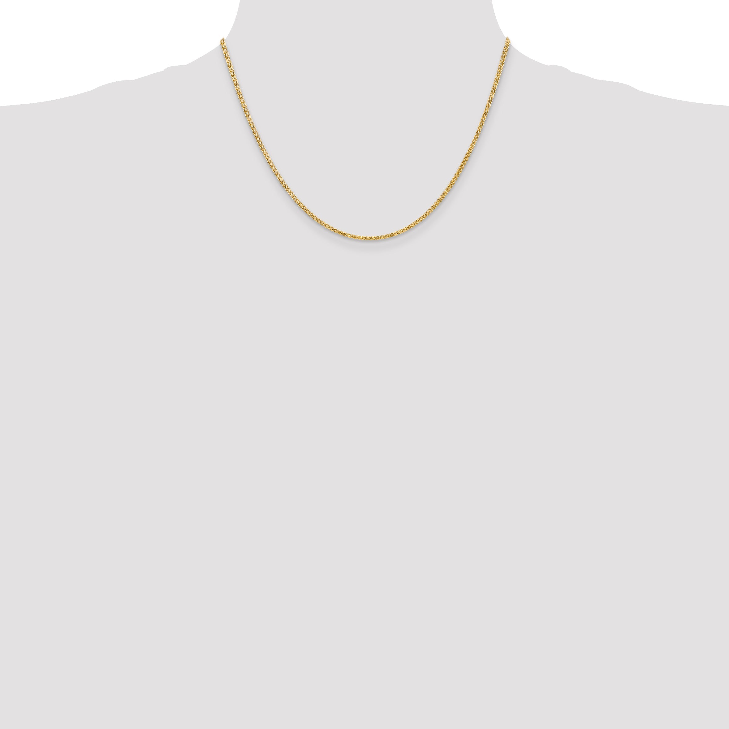 14K Yellow Gold 18 Inch 2mm Semi-Solid Wheat With Lobster Clasp Chain Necklace
