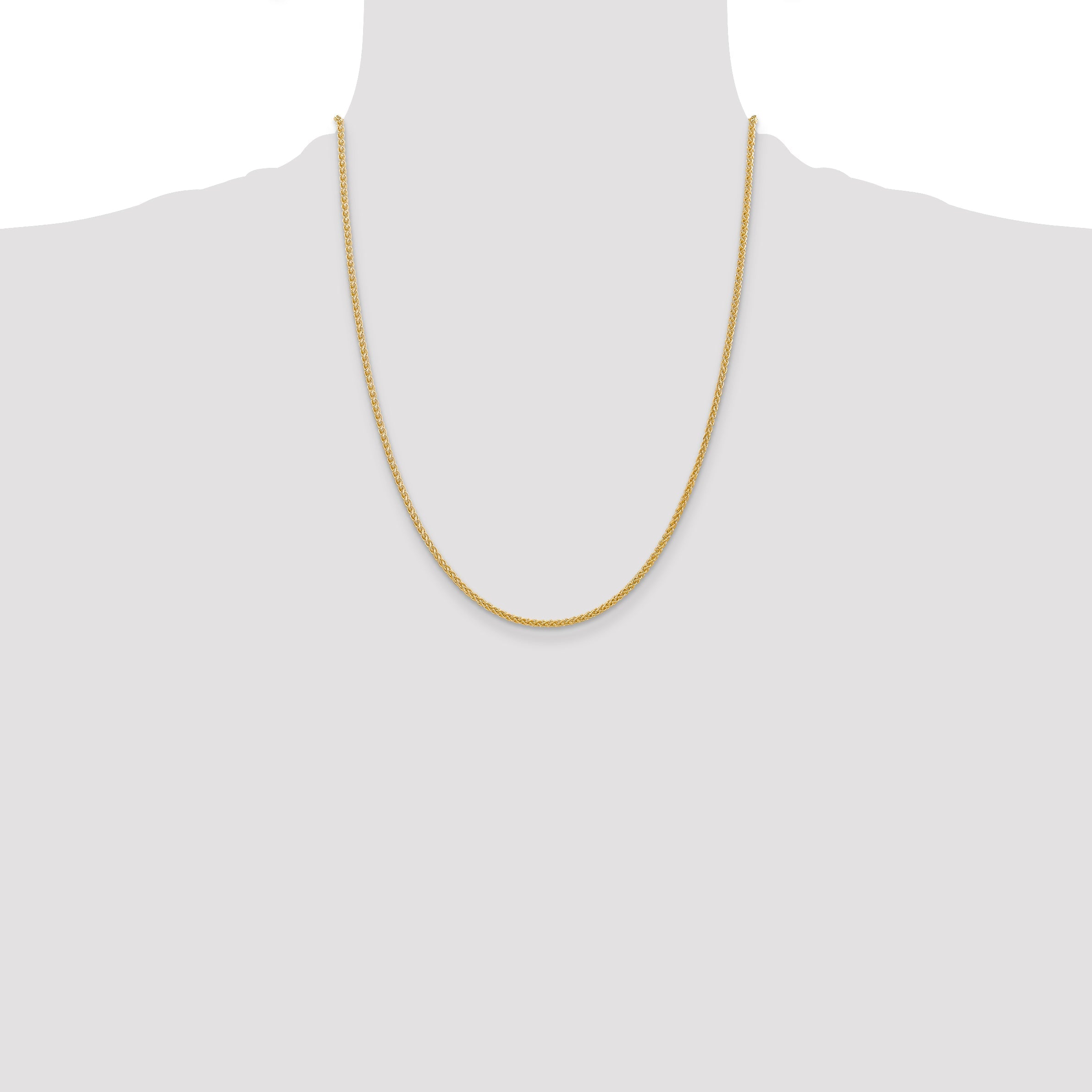 14K Yellow Gold 22 Inch 2mm Semi-Solid Wheat With Lobster Clasp Chain Necklace