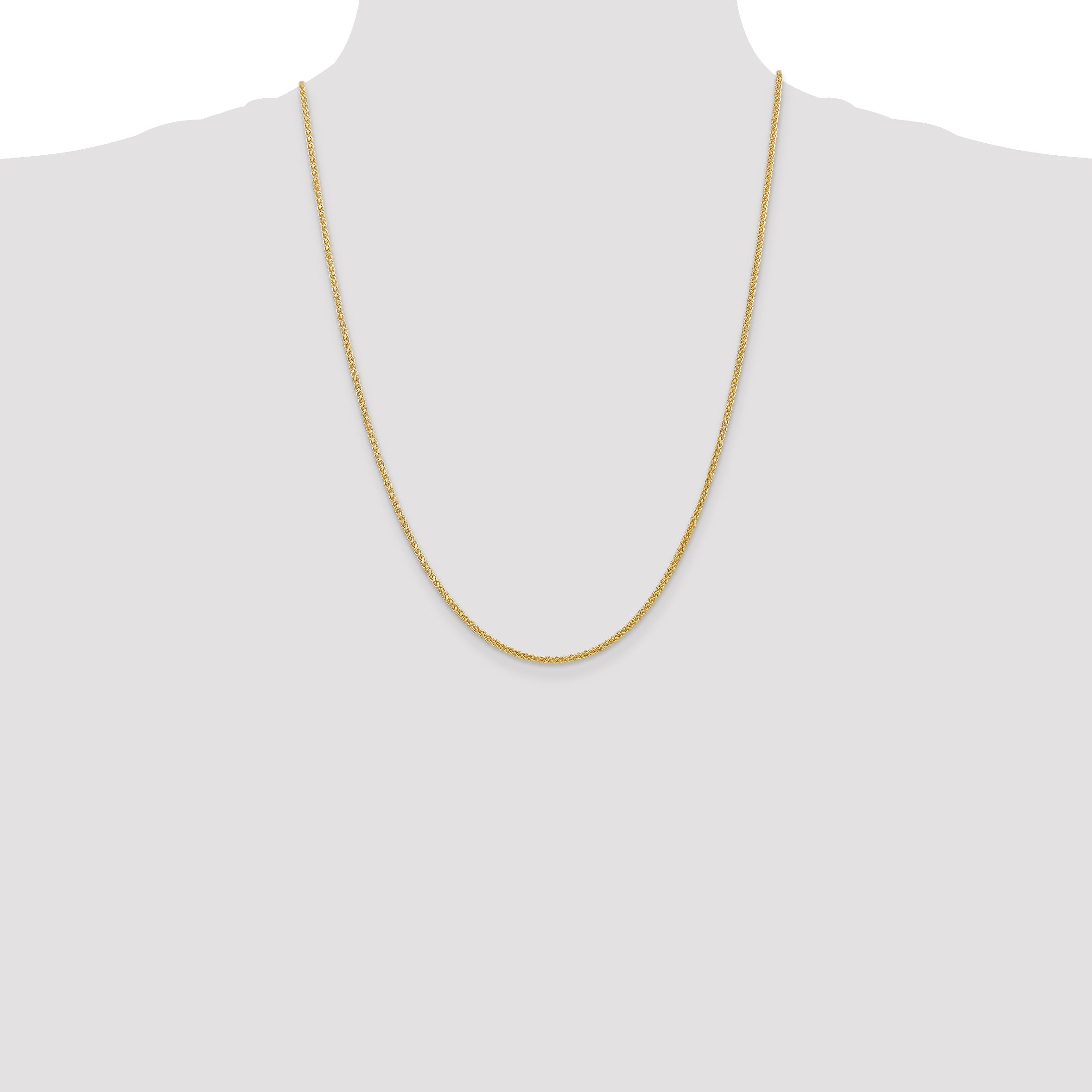 14K Yellow Gold 24 Inch 2mm Semi-Solid Wheat With Lobster Clasp Chain Necklace