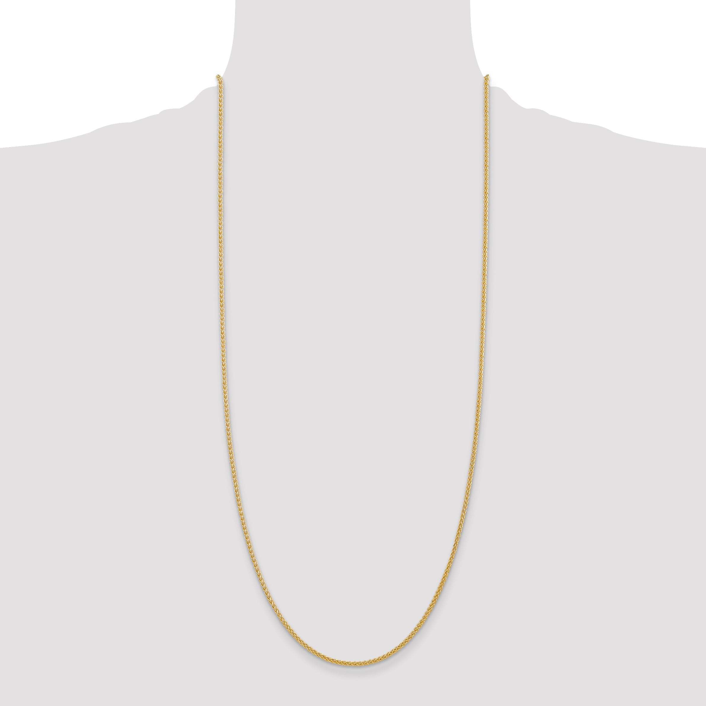 14K Yellow Gold 30 Inch 2mm Semi-Solid Wheat With Lobster Clasp Chain Necklace