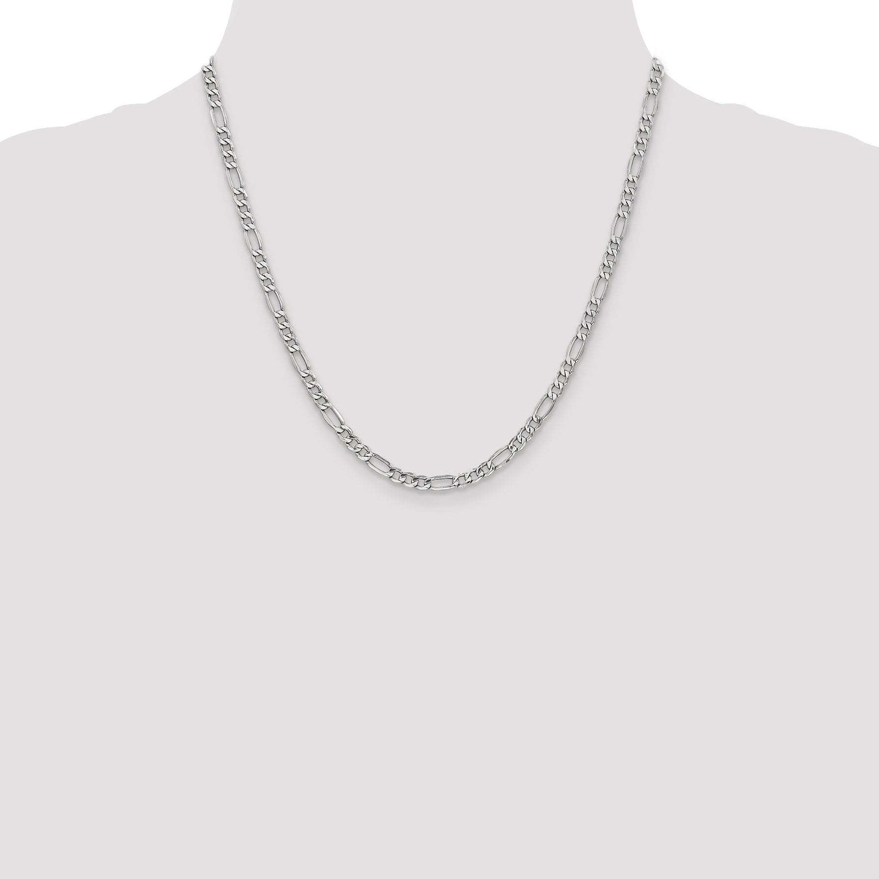 14K White Gold 20 Inch 4.4mm Semi-Solid Figaro With Lobster Clasp Chain Necklace