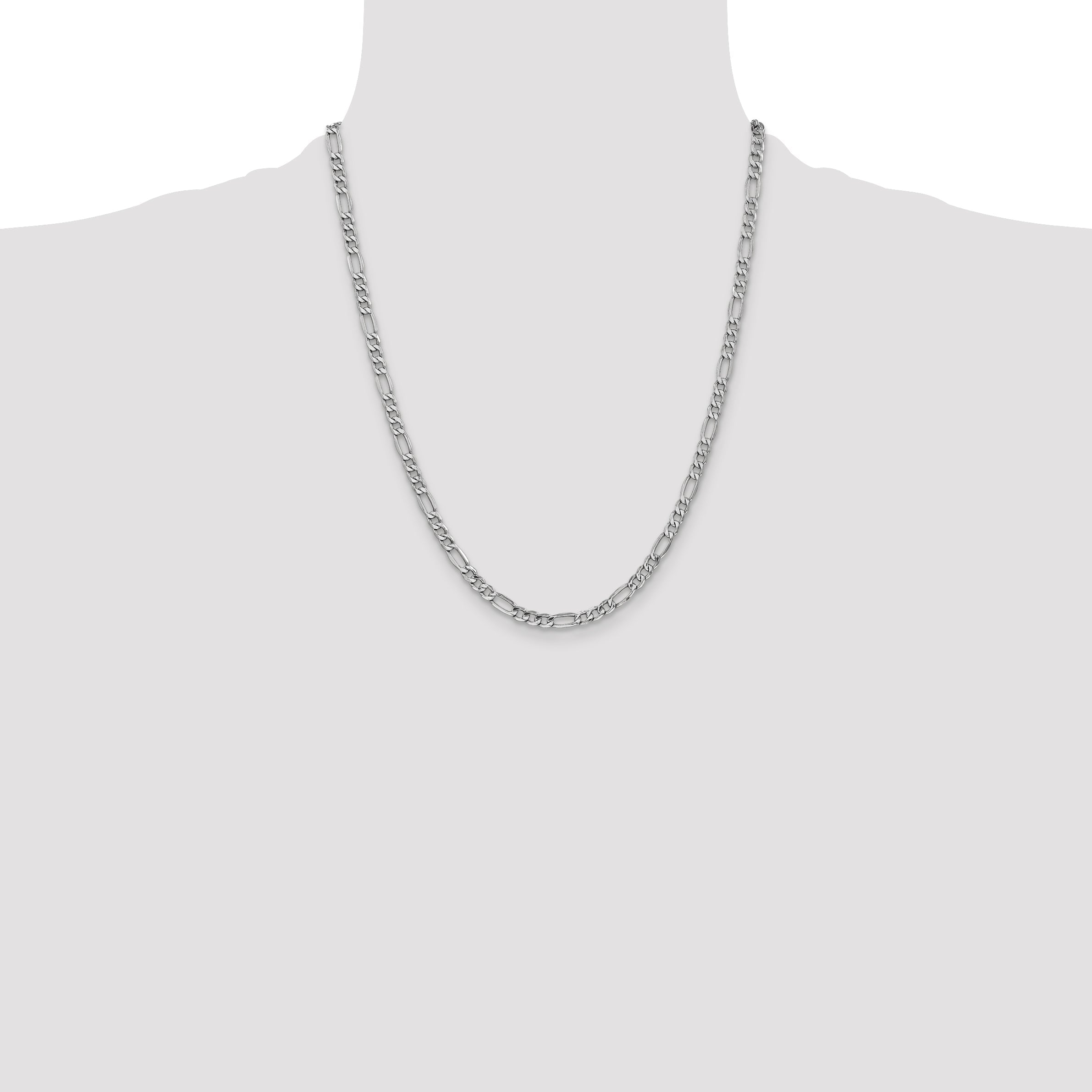 14K White Gold 22 Inch 4.4mm Semi-Solid Figaro With Lobster Clasp Chain Necklace